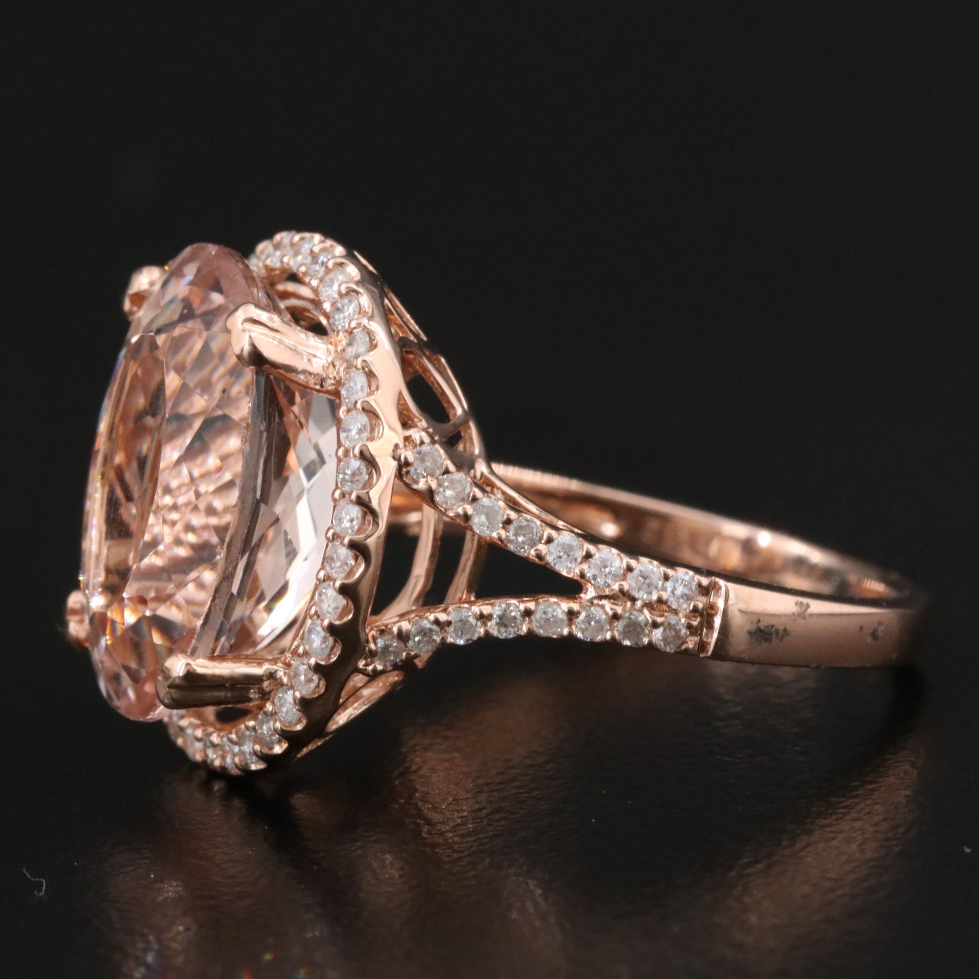 14K Rose Gold 7.41 CT Morganite and CTW Diamond Ring with GIA Report