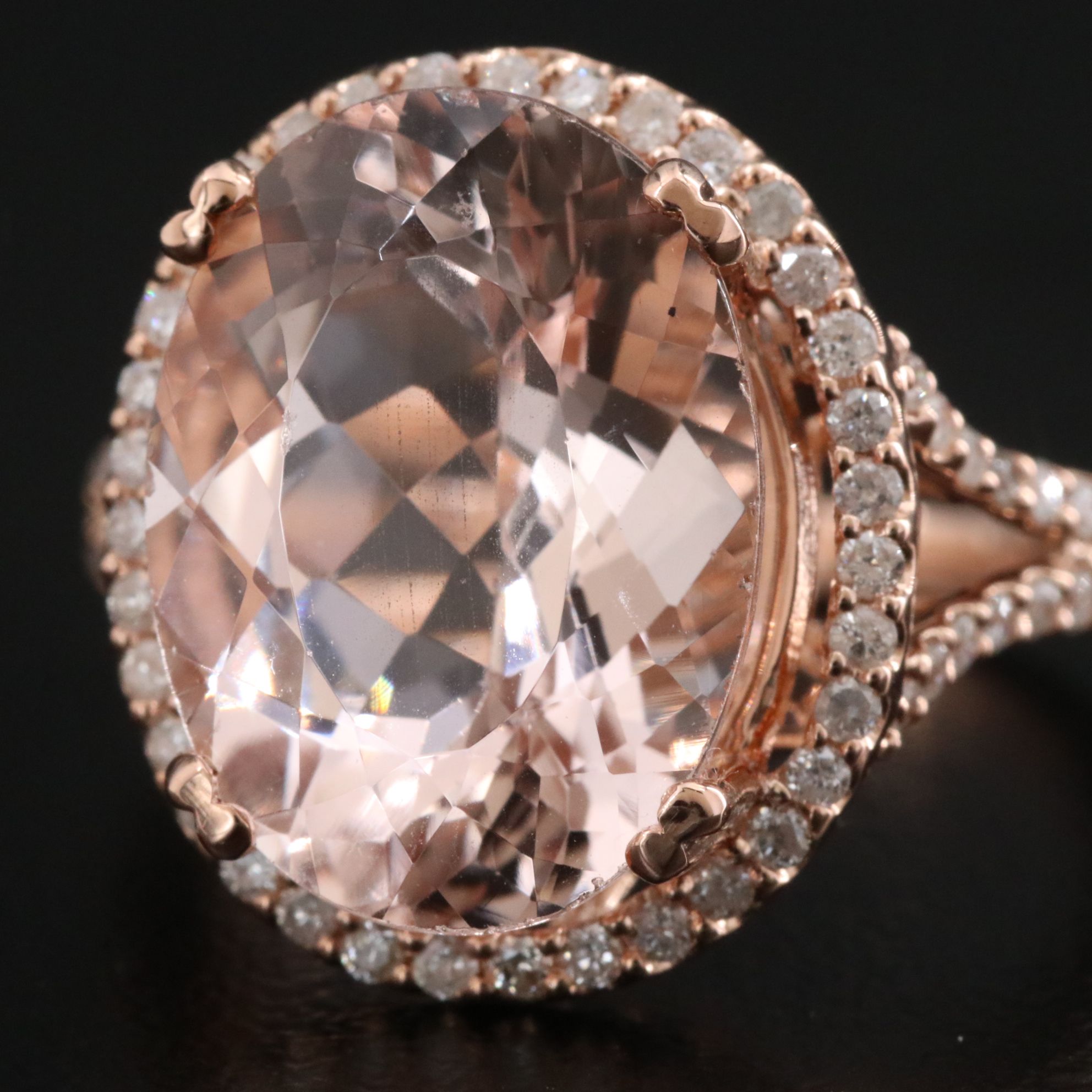 14K Rose Gold 7.41 CT Morganite and CTW Diamond Ring with GIA Report