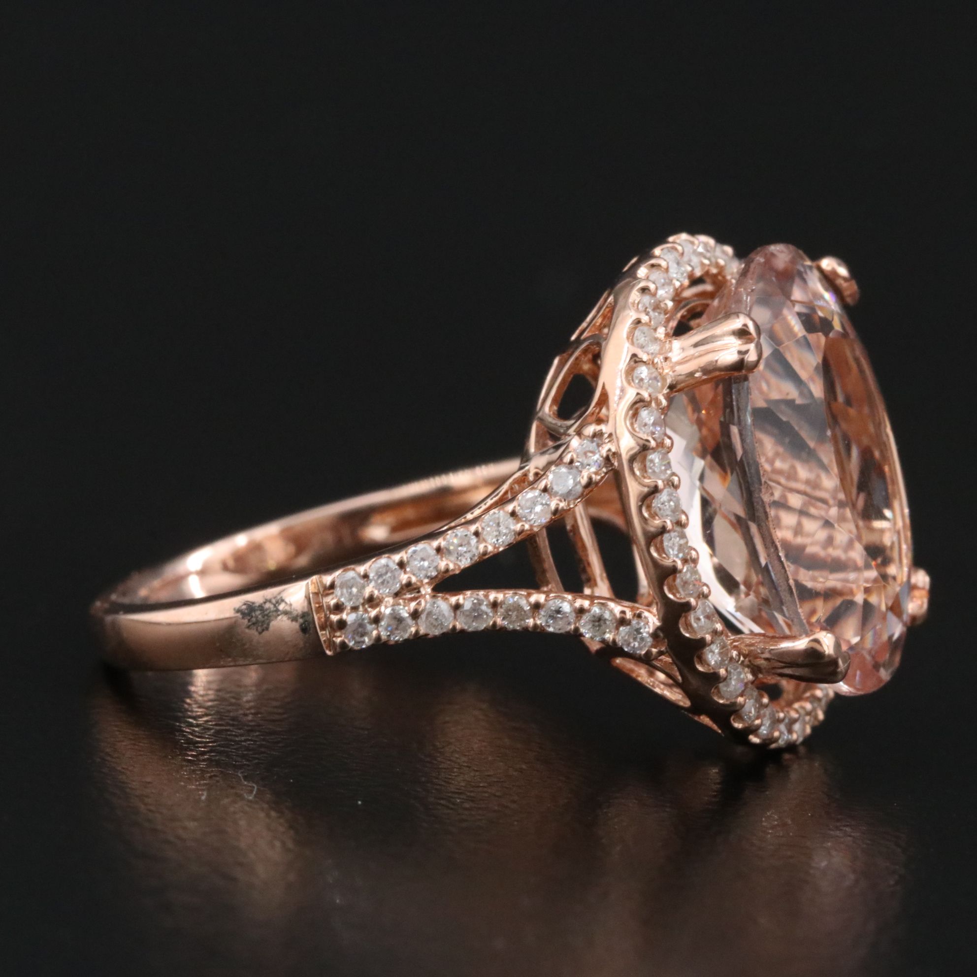 14K Rose Gold 7.41 CT Morganite and CTW Diamond Ring with GIA Report