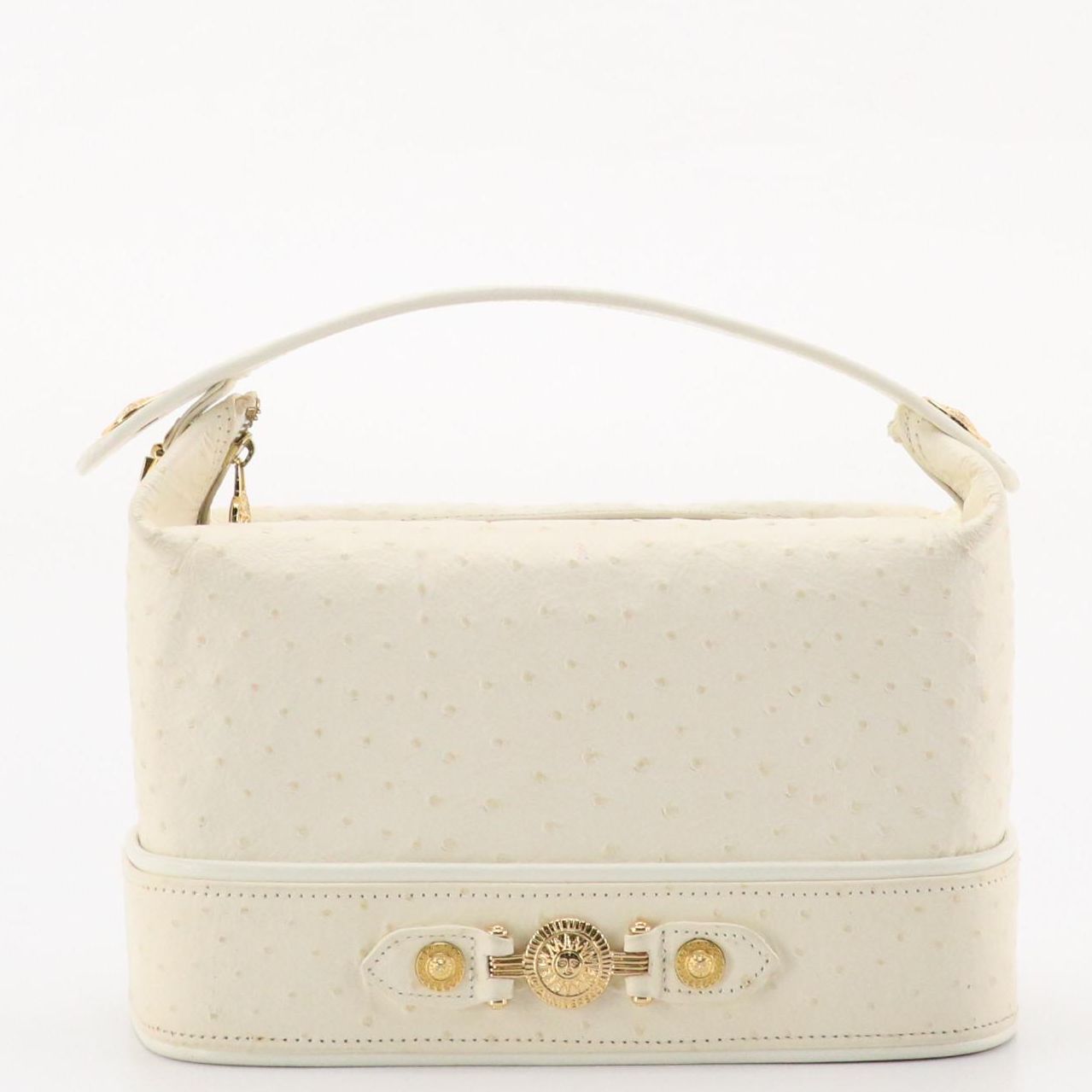Gianni Versace Sunburst Medallion Box Bag in Ivory Ostrich Leather