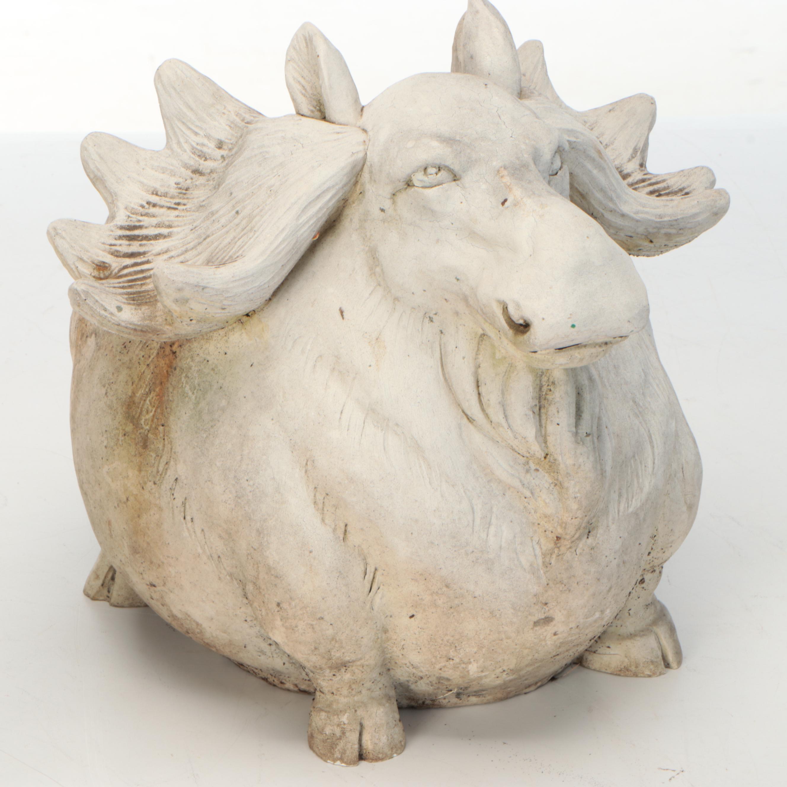 Polychrome-Decorated Concrete Birdwatching Cat with Moose Garden Décor