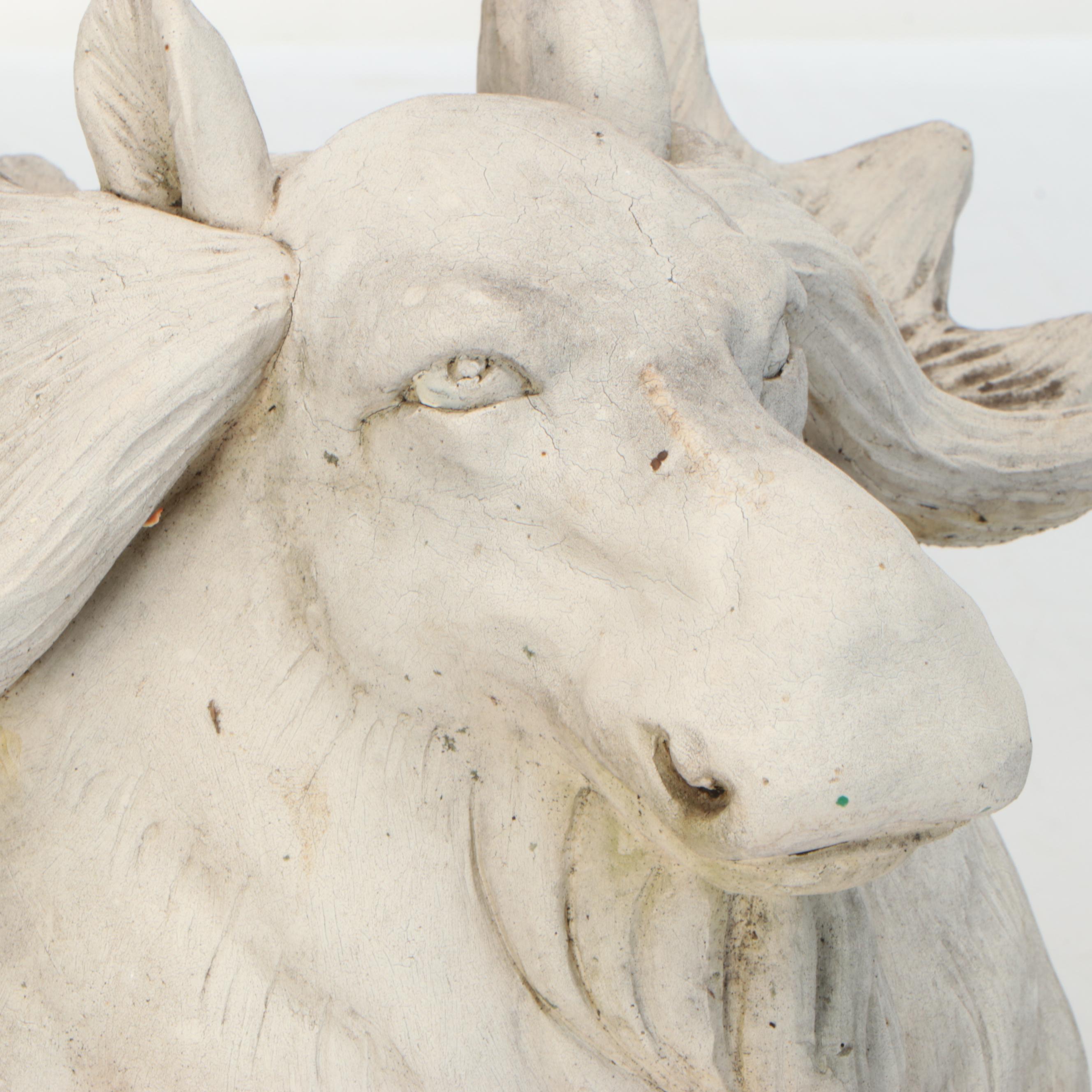 Polychrome-Decorated Concrete Birdwatching Cat with Moose Garden Décor