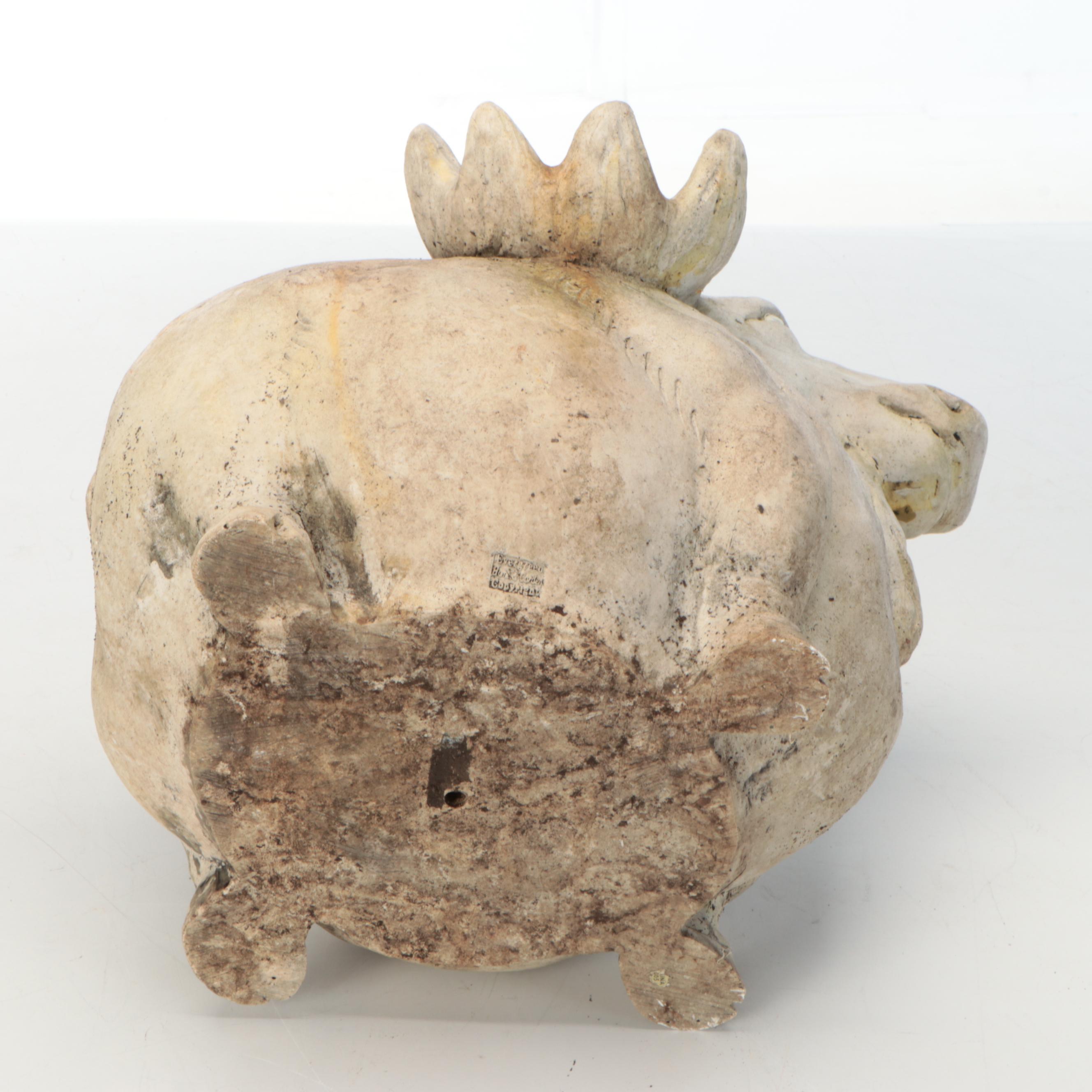 Polychrome-Decorated Concrete Birdwatching Cat with Moose Garden Décor