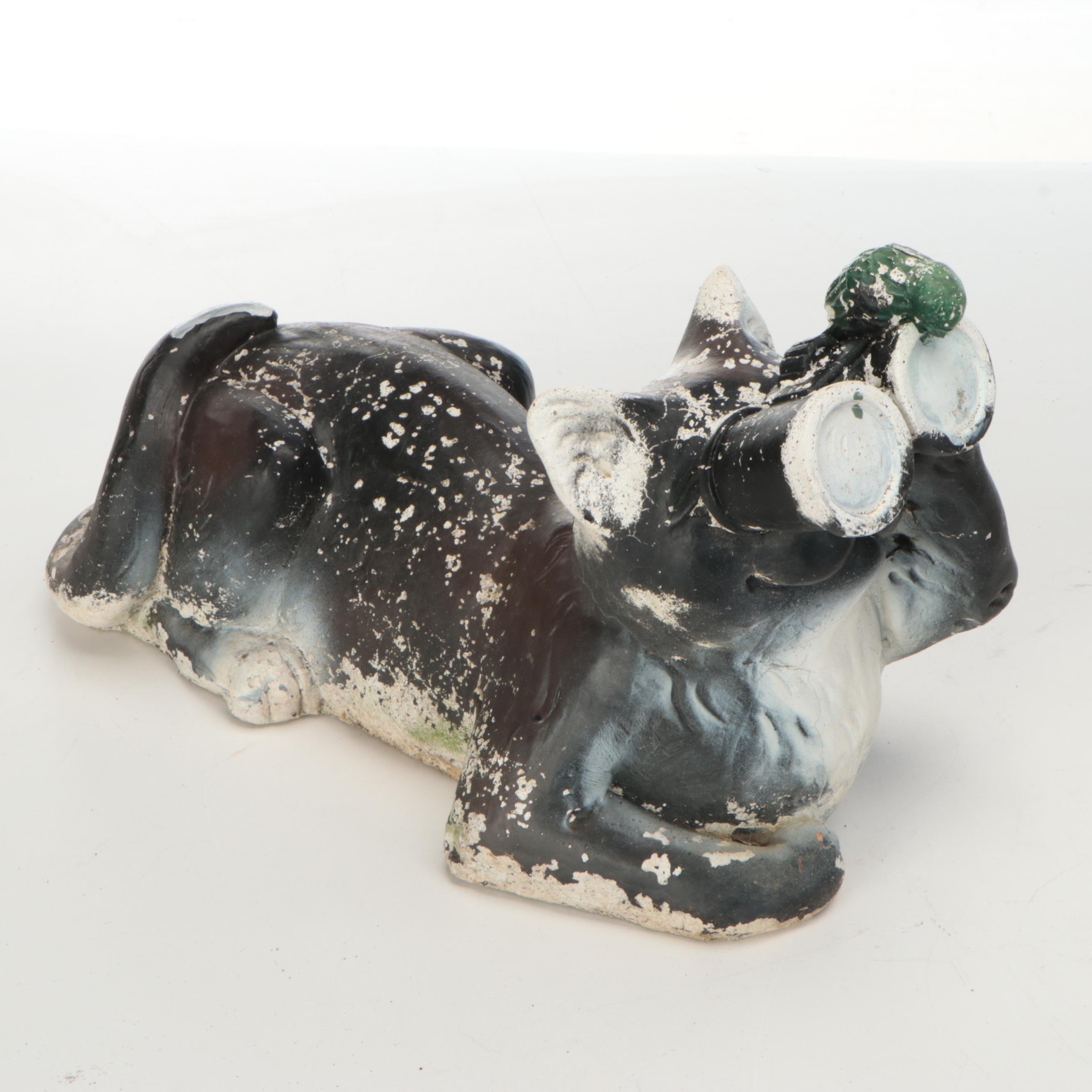 Polychrome-Decorated Concrete Birdwatching Cat with Moose Garden Décor