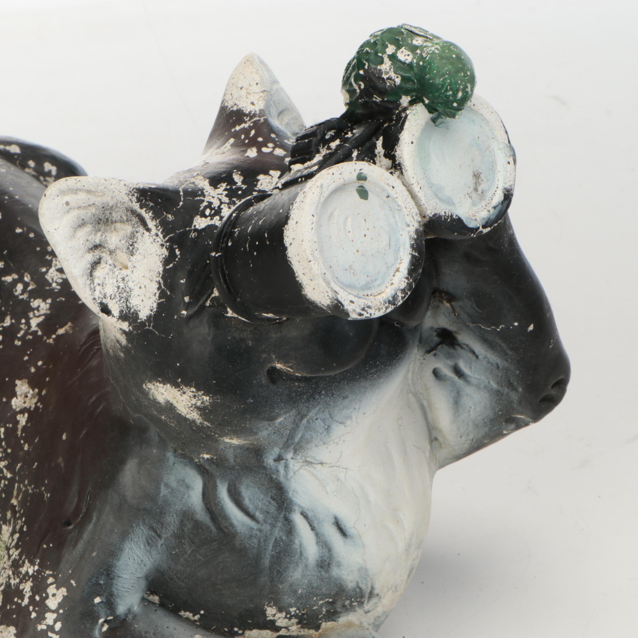 Polychrome-Decorated Concrete Birdwatching Cat with Moose Garden Décor