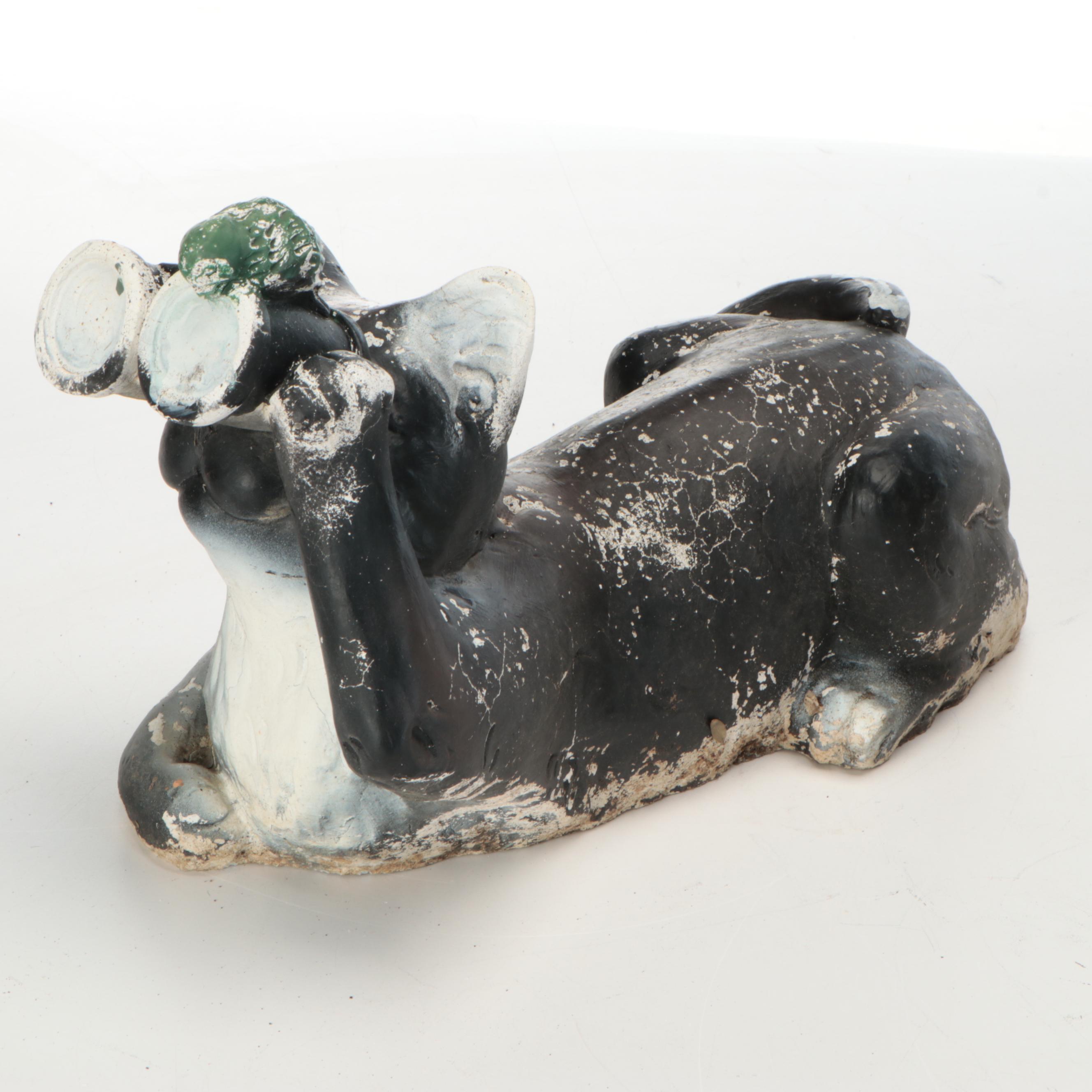 Polychrome-Decorated Concrete Birdwatching Cat with Moose Garden Décor