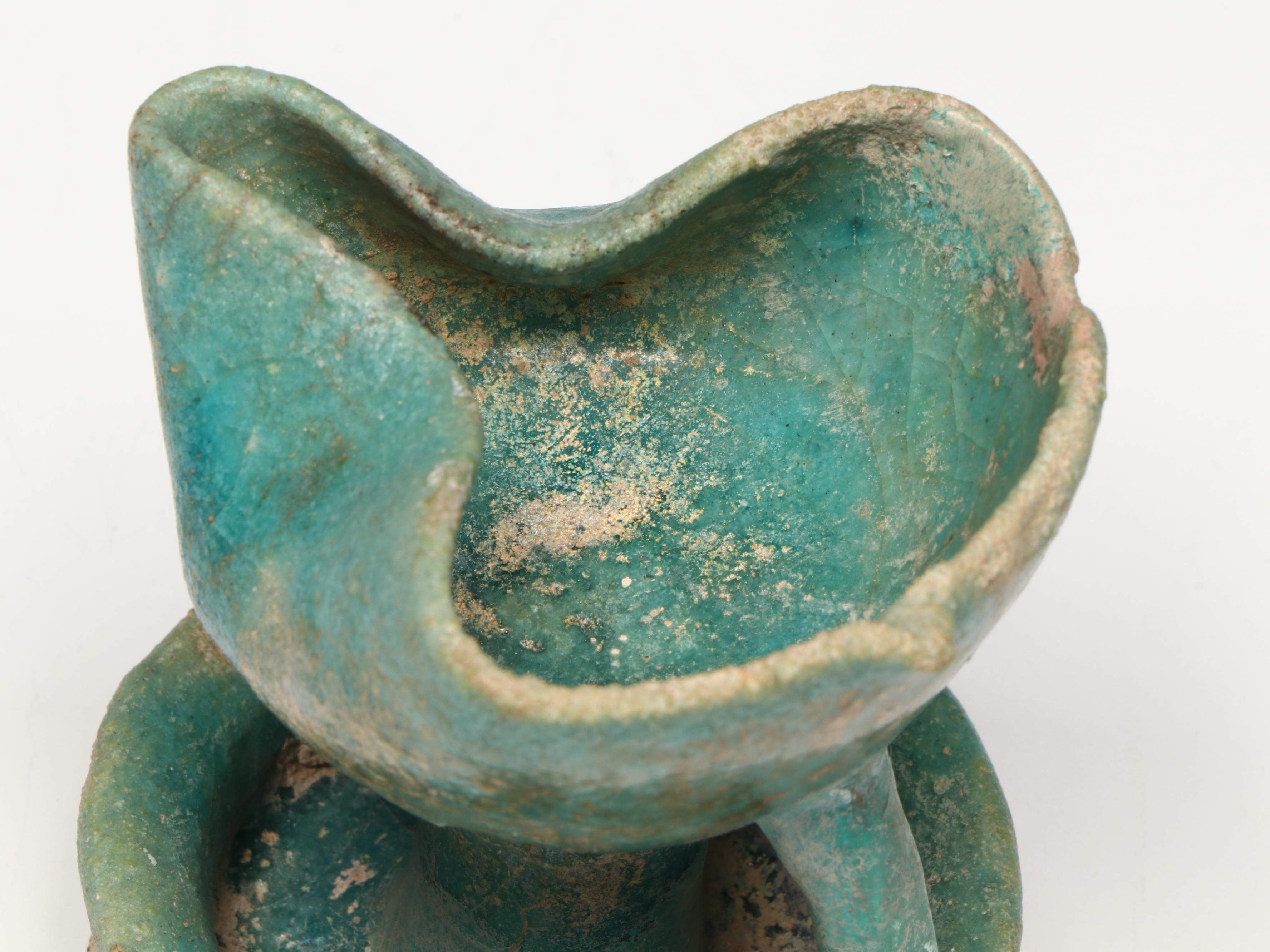 Islamic Turquoise Glaze Pottery Oil Lamp, Circa 10th–12th Century CE