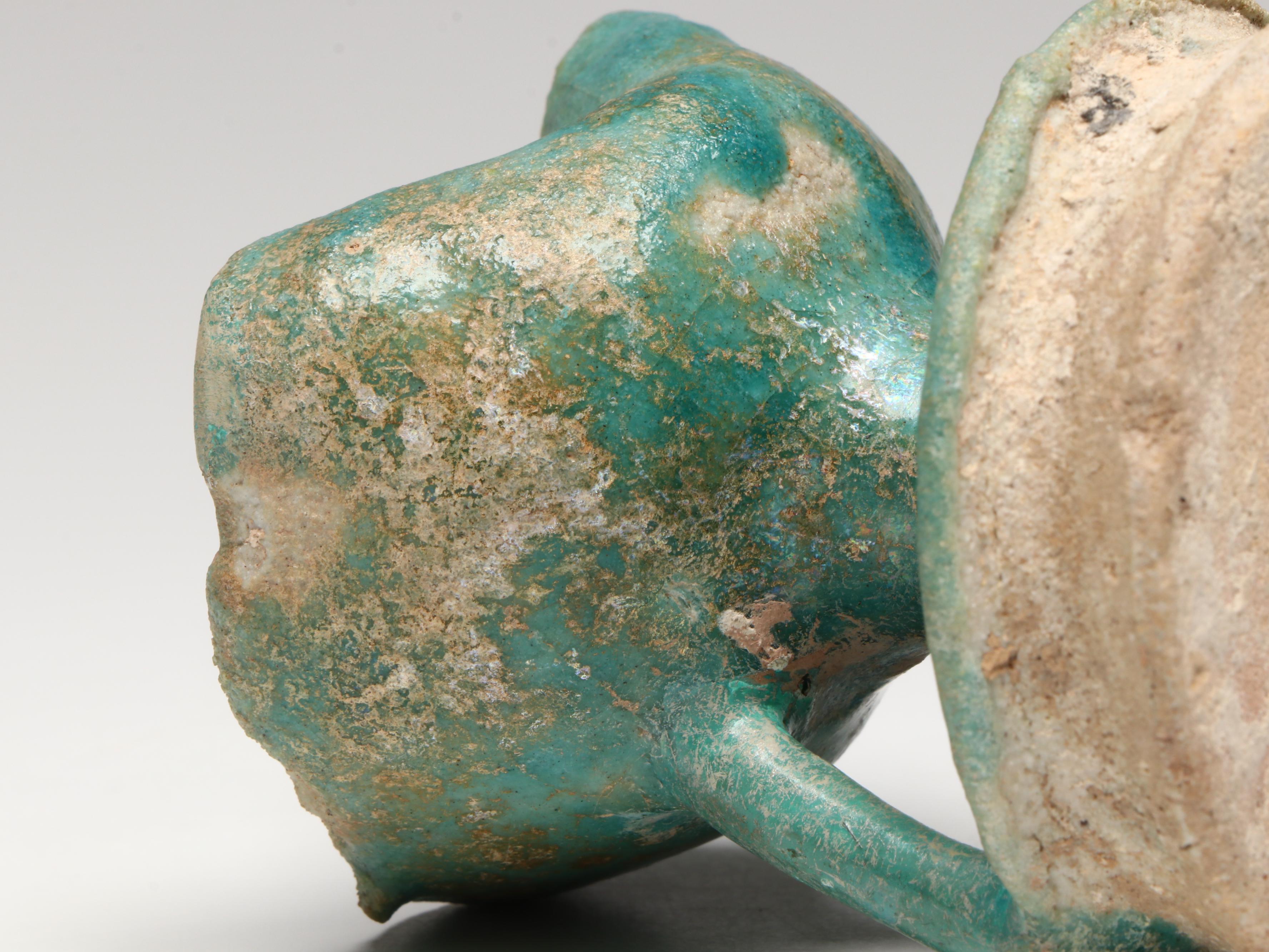 Islamic Turquoise Glaze Pottery Oil Lamp, Circa 10th–12th Century CE