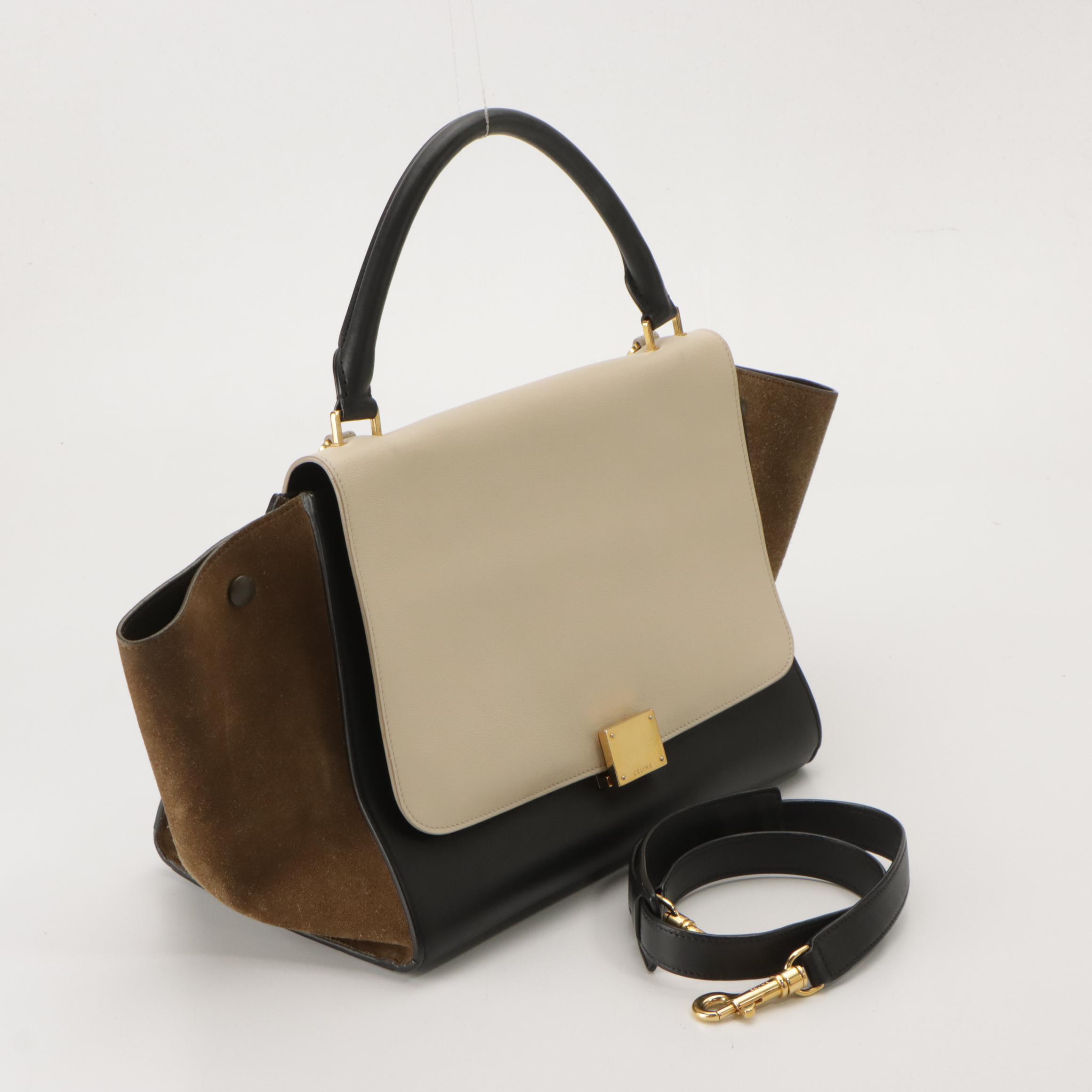Céline Trapèze Two-Way Bag in Tricolor Calfskin Leather and Suede