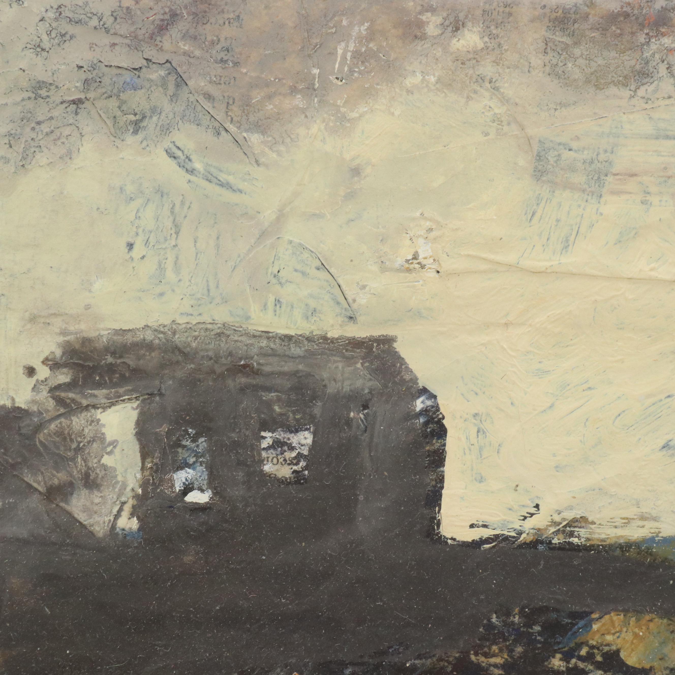 Modernist Industrial Landscape Mixed Media Painting, Late 20th Century