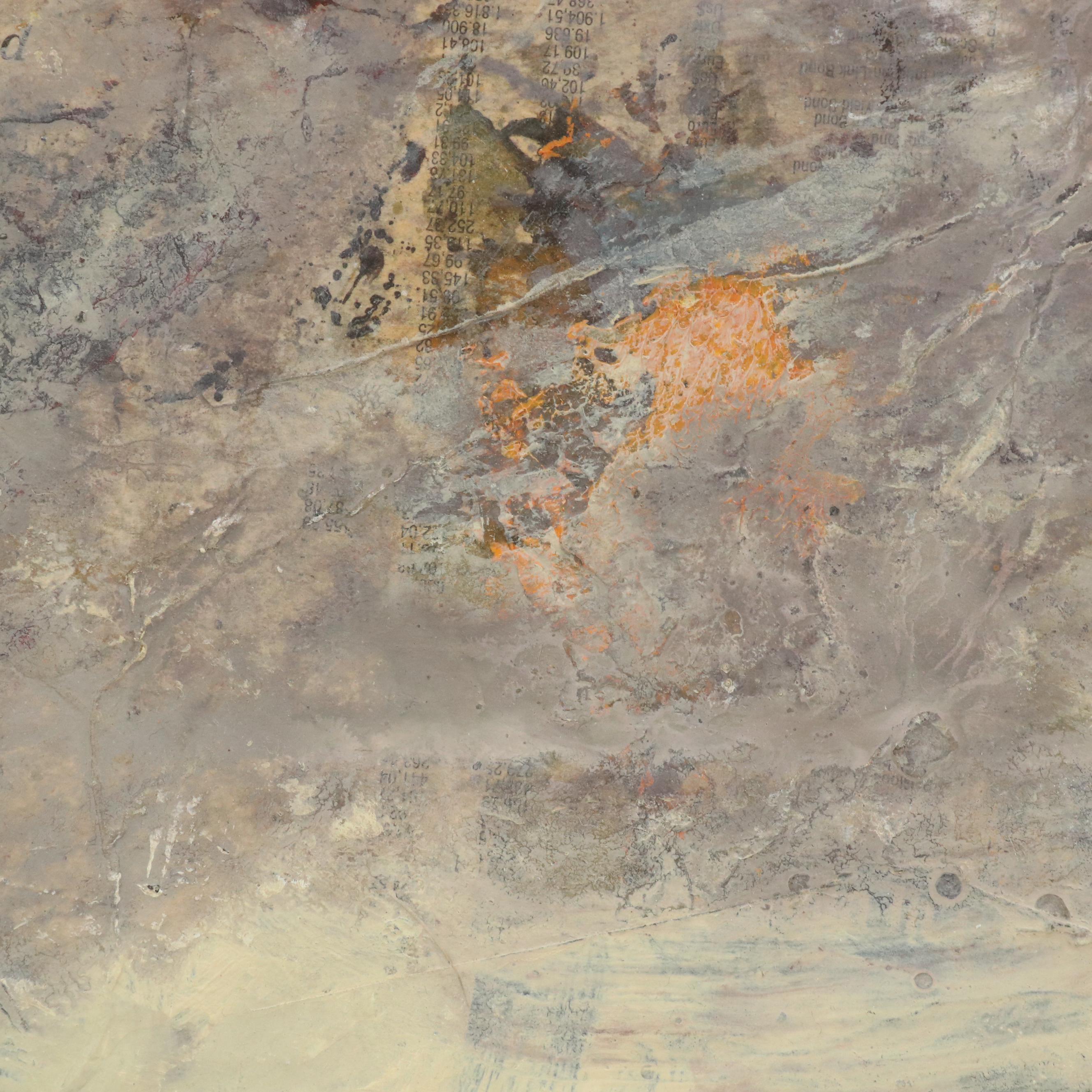 Modernist Industrial Landscape Mixed Media Painting, Late 20th Century