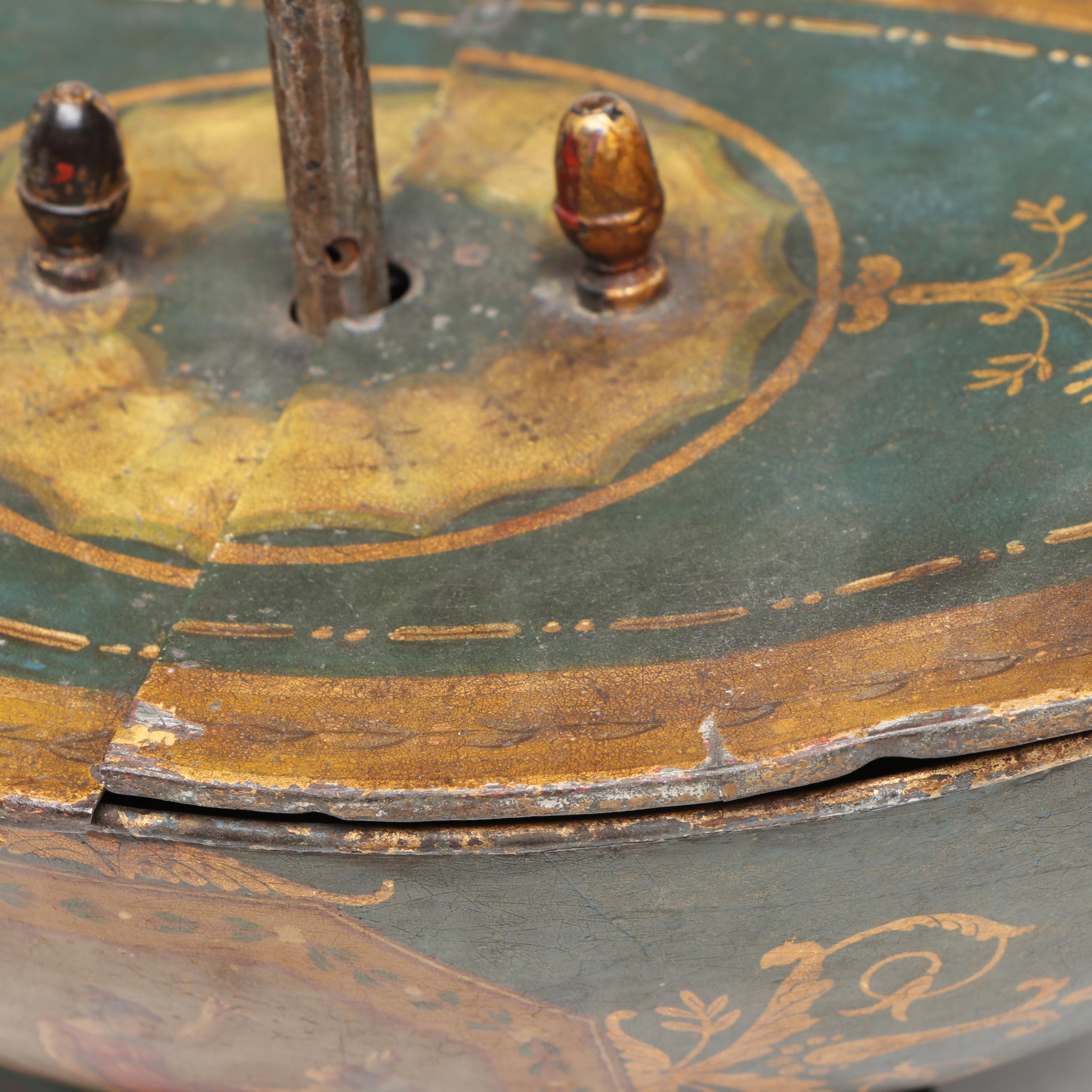 Napoleonic Hand-Painted Tole Egg Warmer, Early to Mid-19th Century