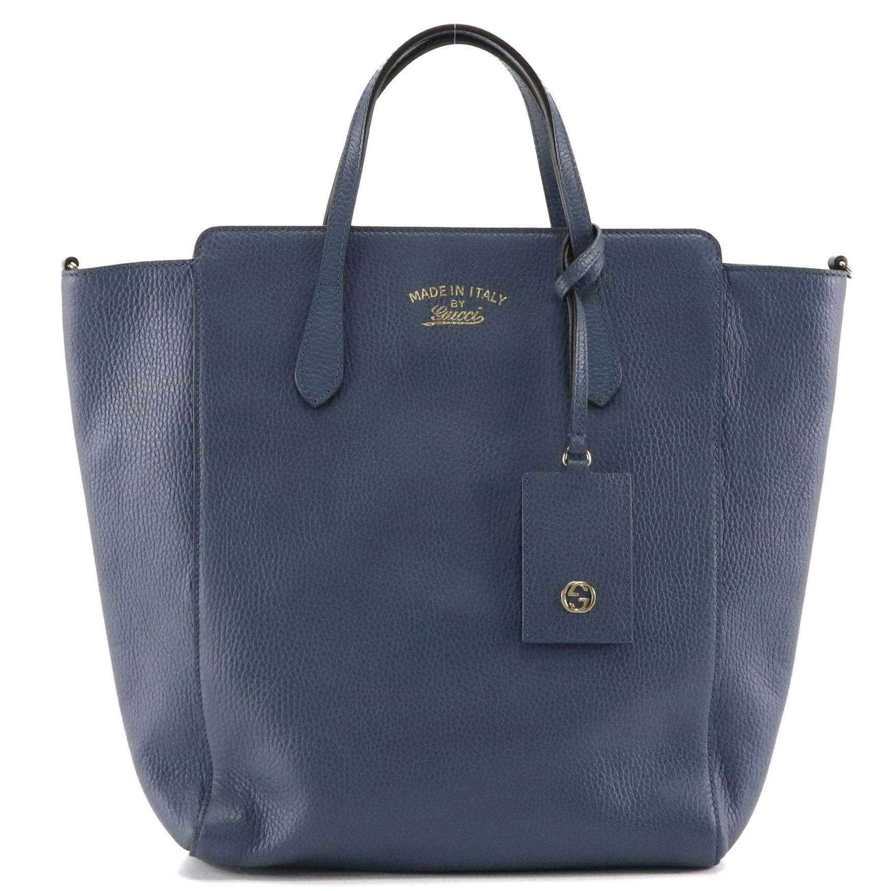Gucci Tall Convertible Swing Tote in Steel Blue Pebble Grained Leather
