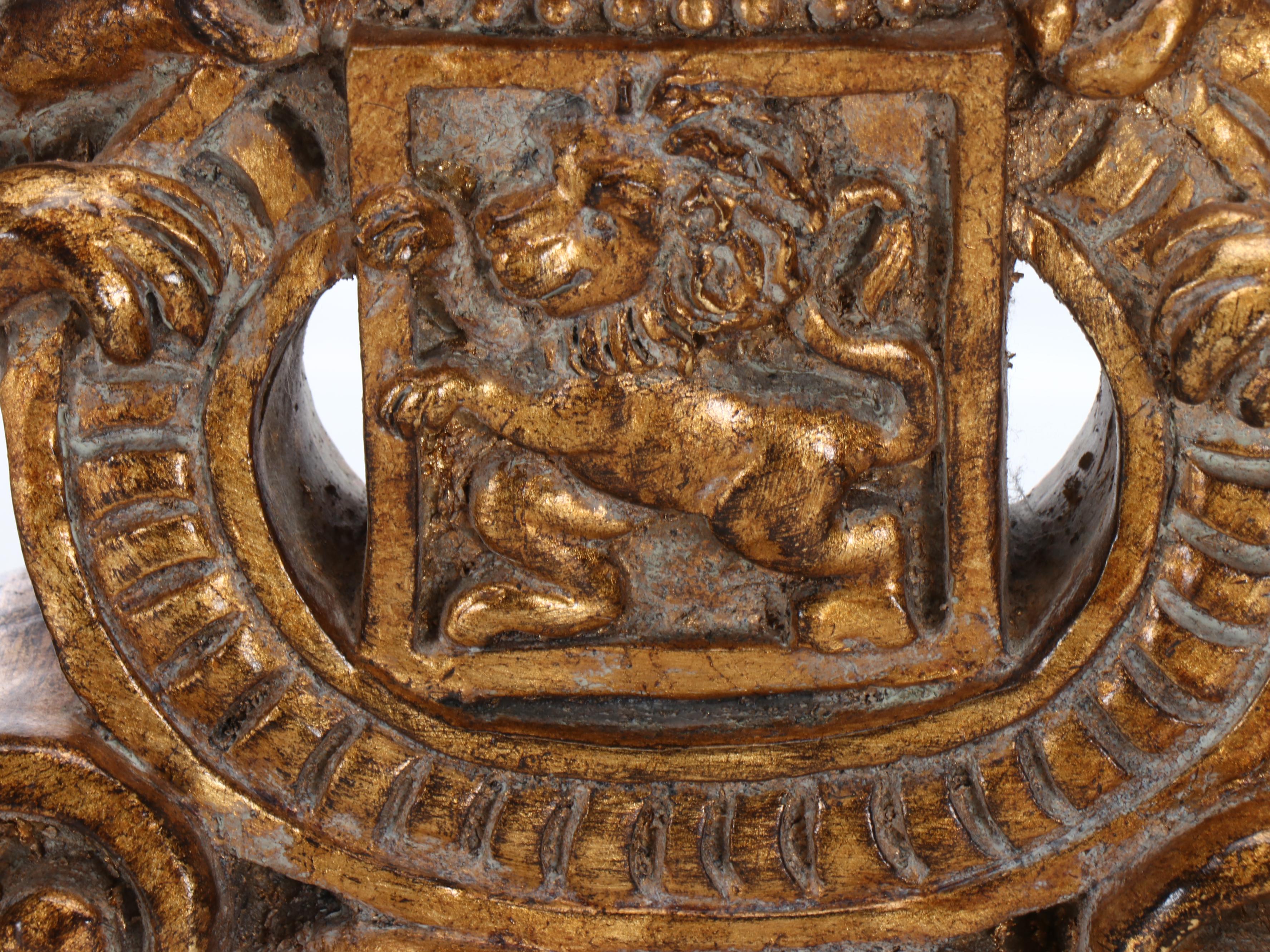 Continental Style Gilt Resin Heraldic Table Lamps with Custom Black Silk Shades