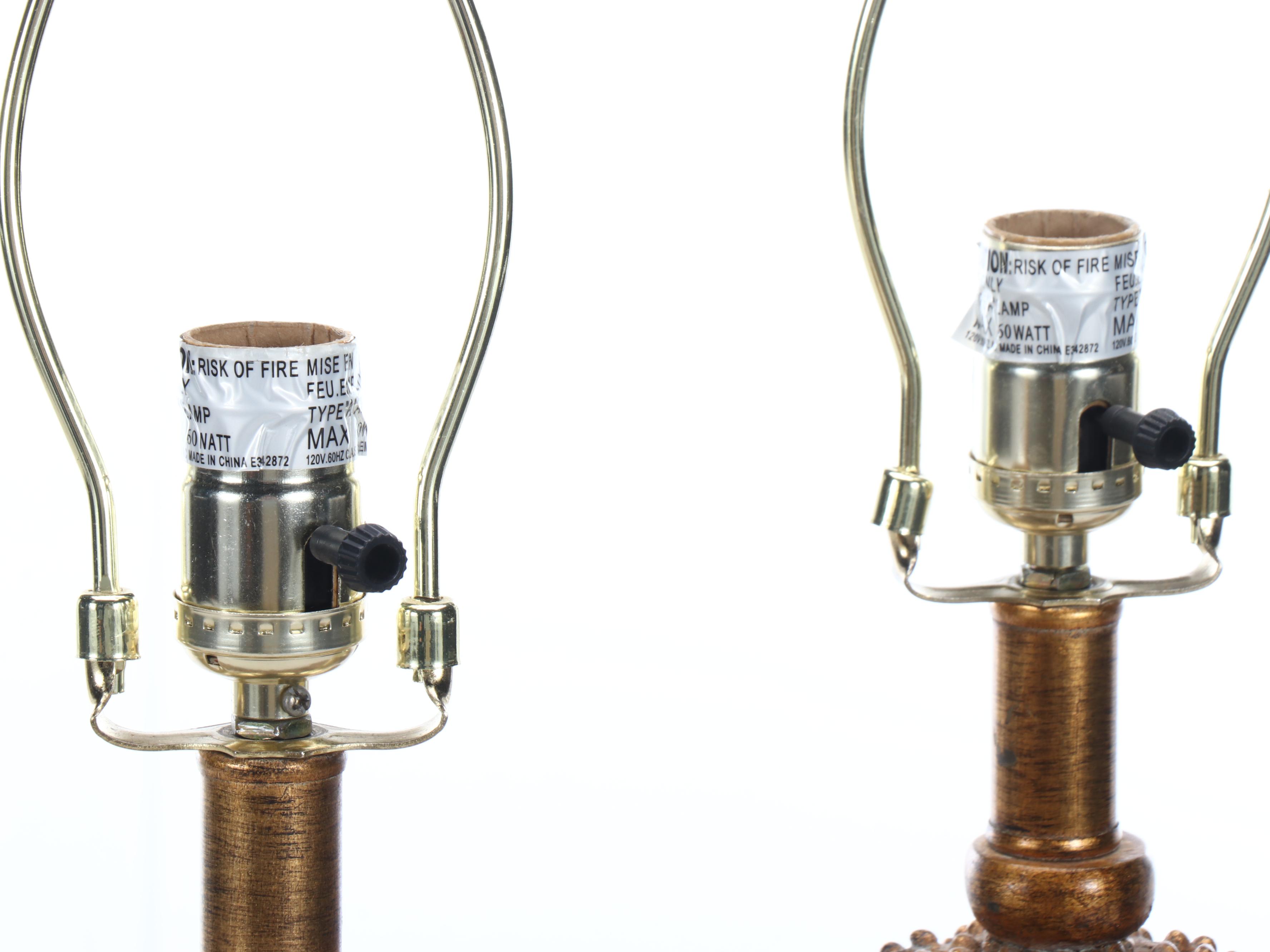 Continental Style Gilt Resin Heraldic Table Lamps with Custom Black Silk Shades