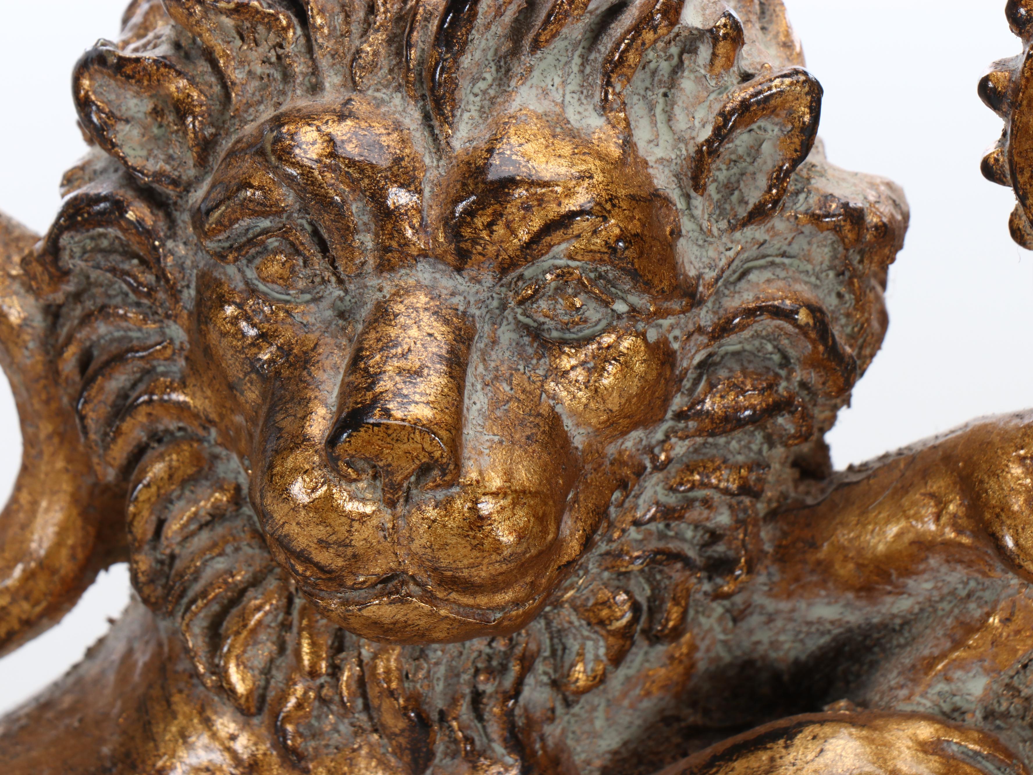 Continental Style Gilt Resin Heraldic Table Lamps with Custom Black Silk Shades