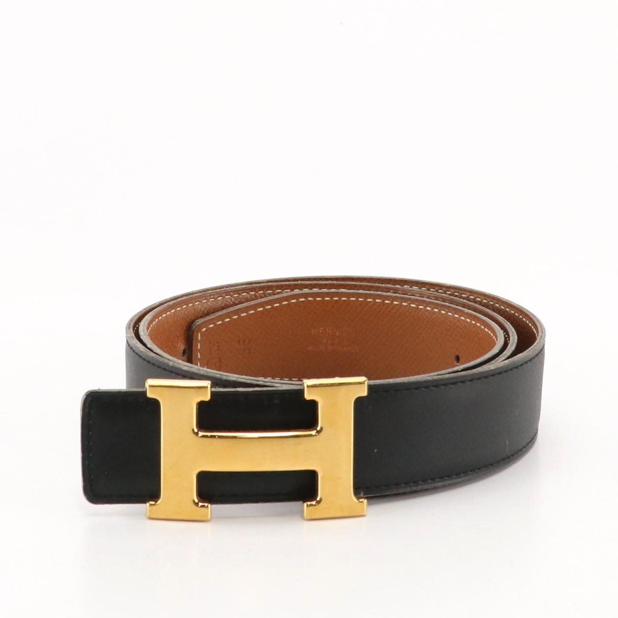 Hermès Gold Plated H Constance Reversible Belt in Black and Brown Leather