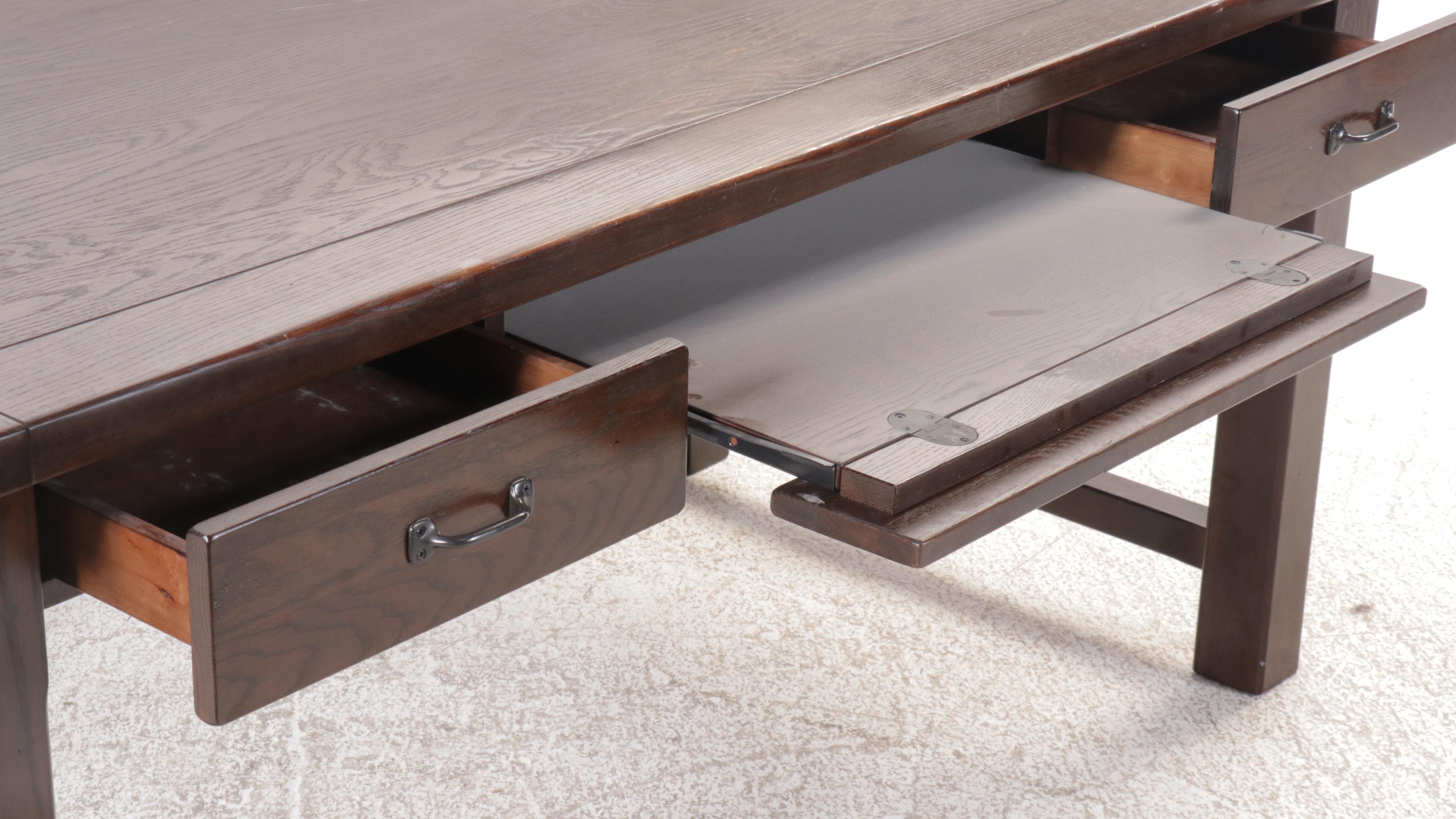 American Primitive Style Oak Writing Table with Filing Cabinet