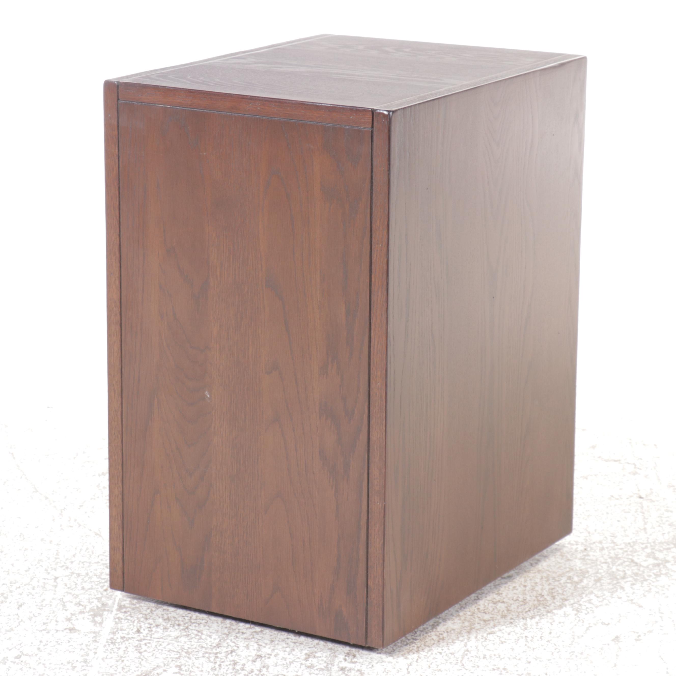 American Primitive Style Oak Writing Table with Filing Cabinet