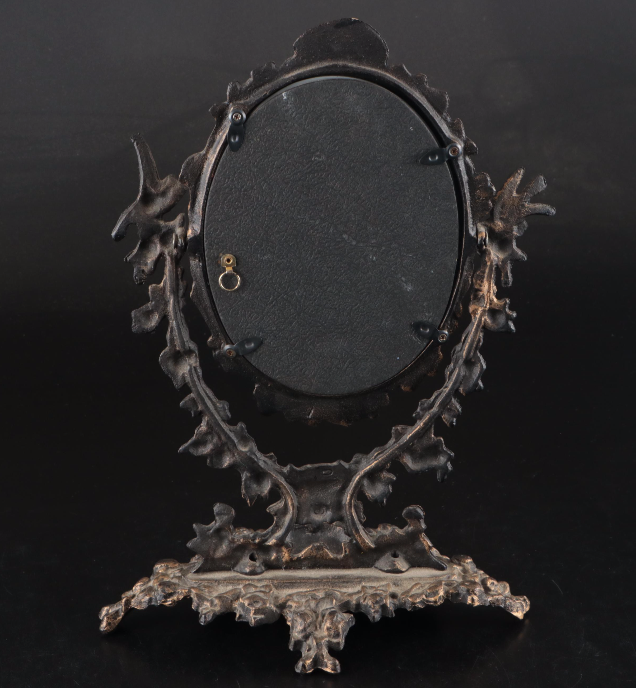 Rococo Style Metal Vanity Mirror with Gold Finish Hand Mirror, Comb, and Brush