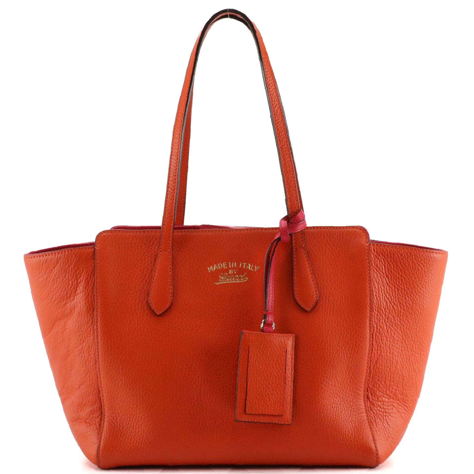 Gucci Swing Small Tote in Orange/Pink Pebbled Leather