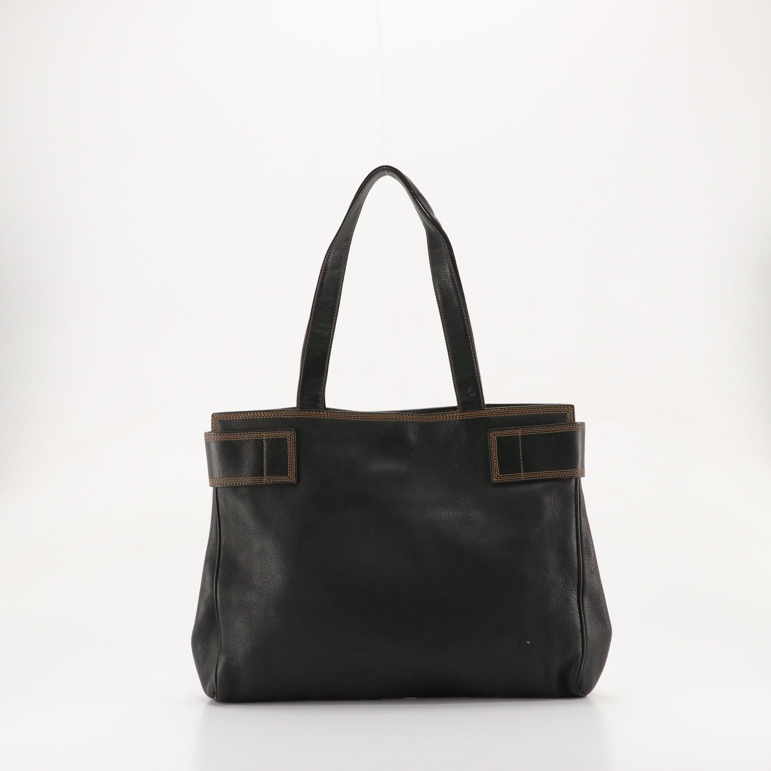 Loewe Top Stitched Shoulder Tote in Black Grained Calfskin Leather