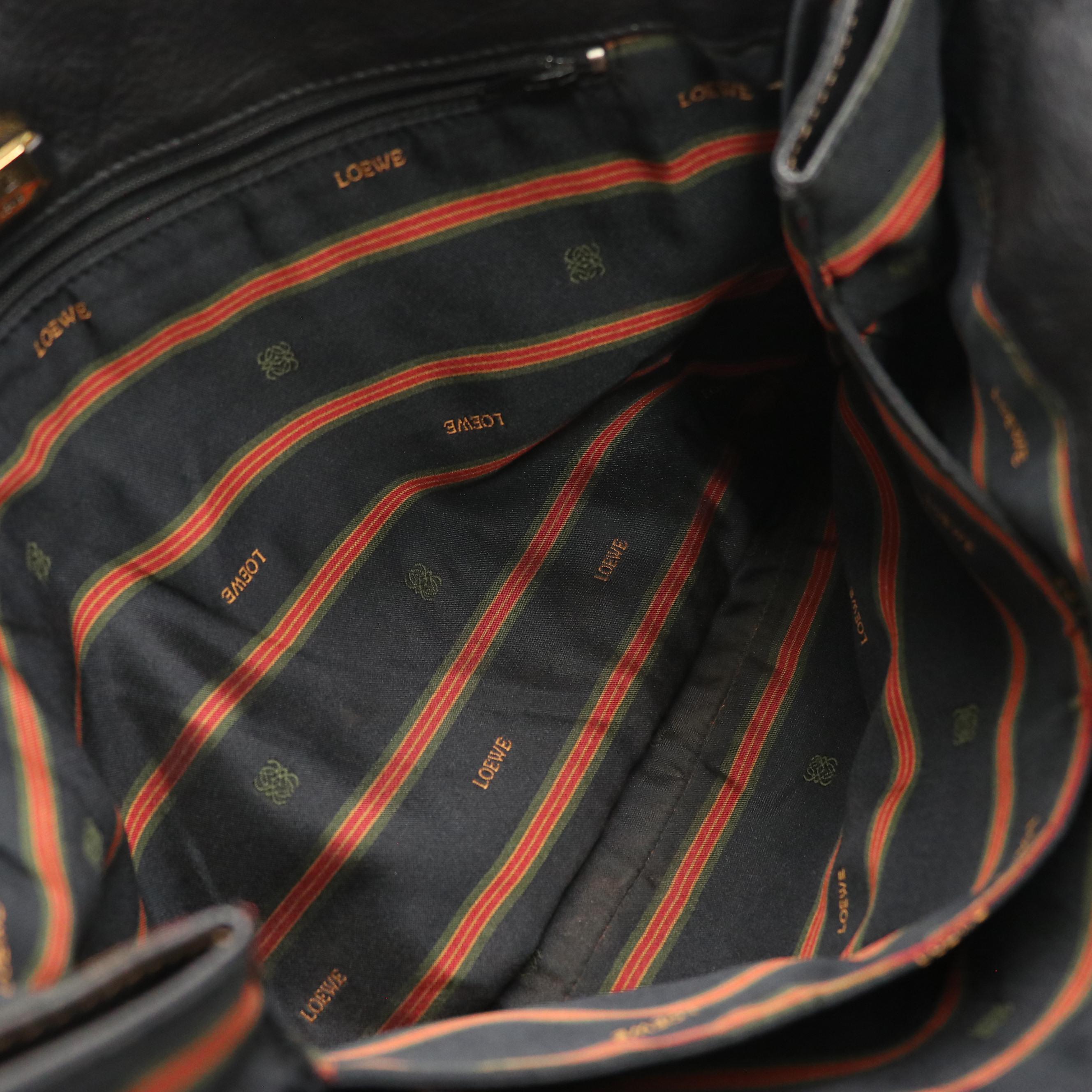 Loewe Top Stitched Shoulder Tote in Black Grained Calfskin Leather