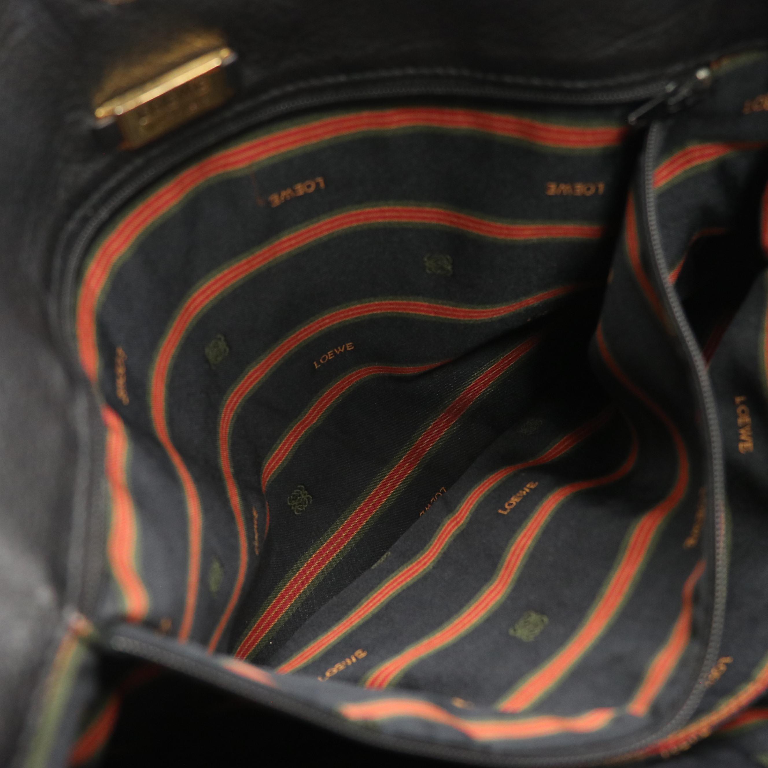 Loewe Top Stitched Shoulder Tote in Black Grained Calfskin Leather