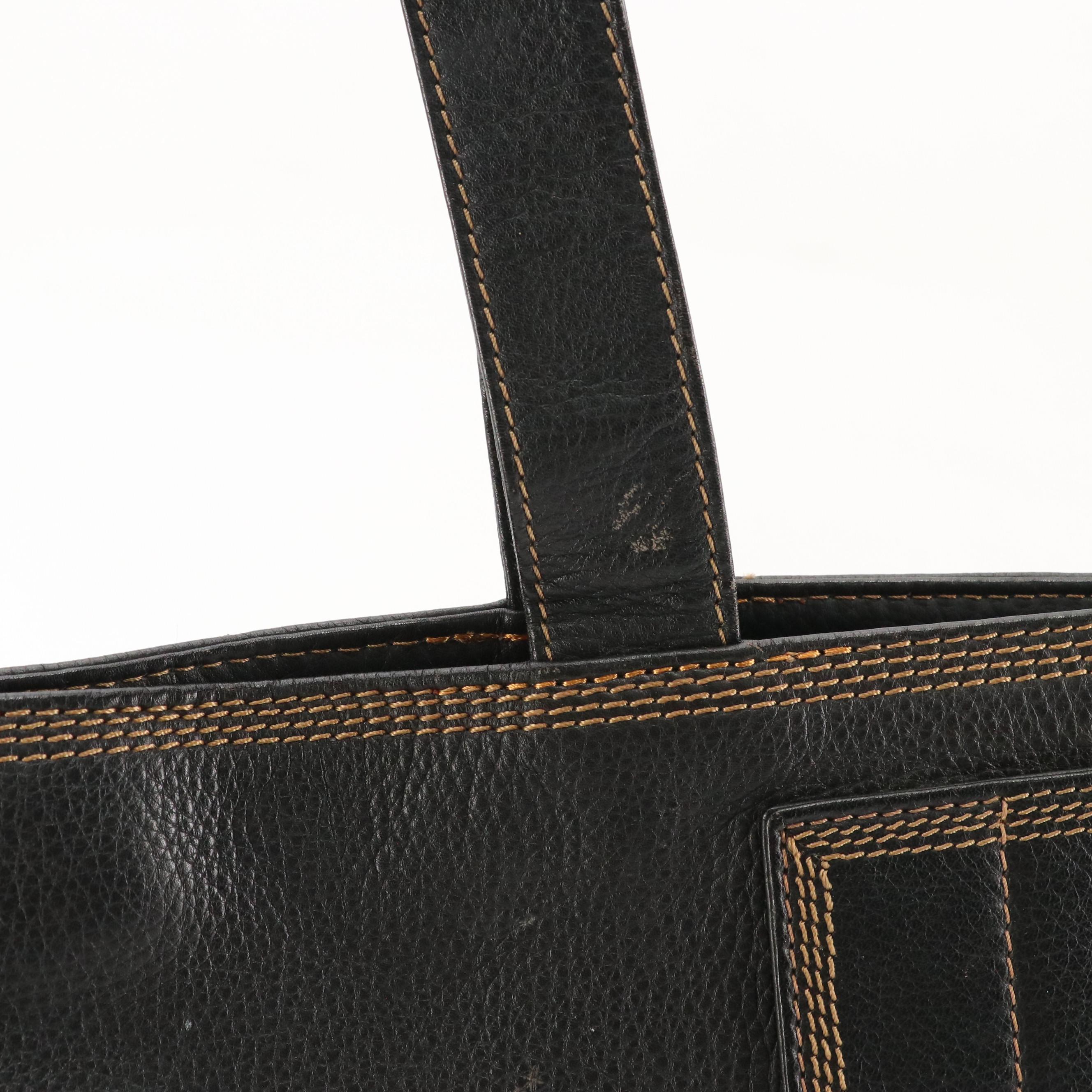 Loewe Top Stitched Shoulder Tote in Black Grained Calfskin Leather