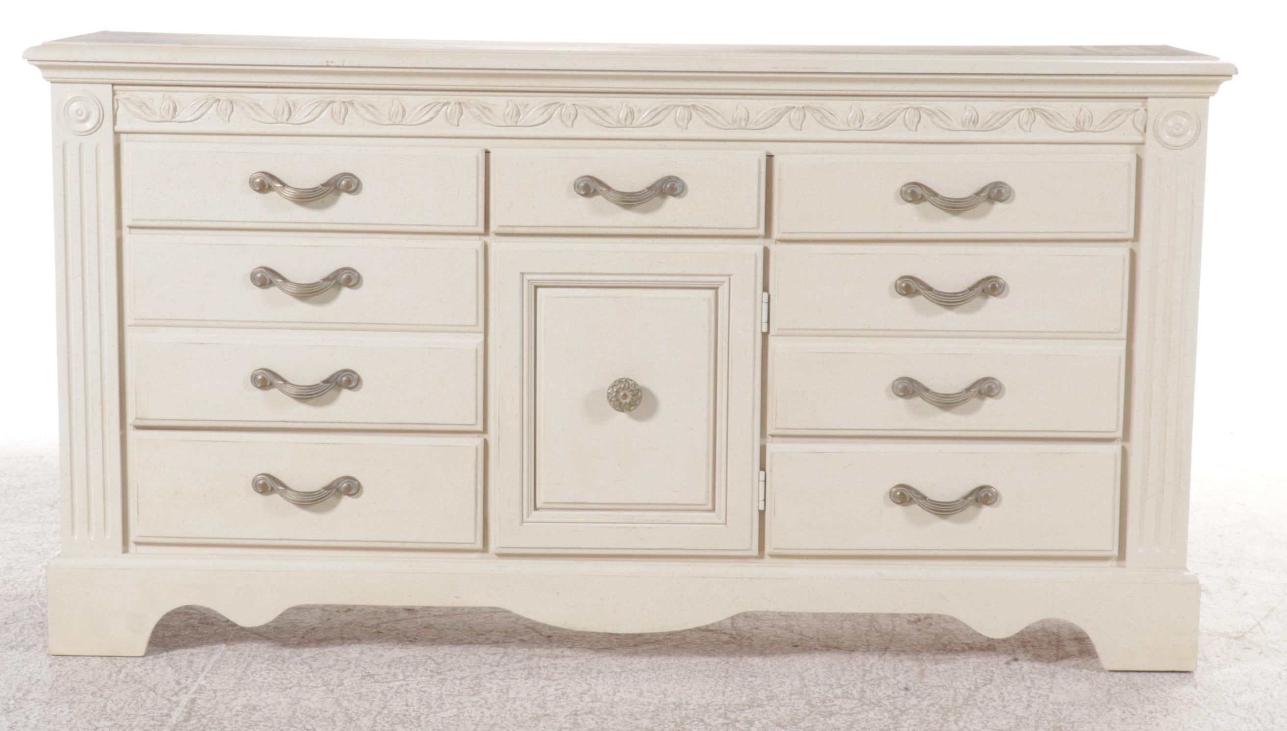 Vaughn Furniture Neoclassical Style White-Painted Dresser and Mirror