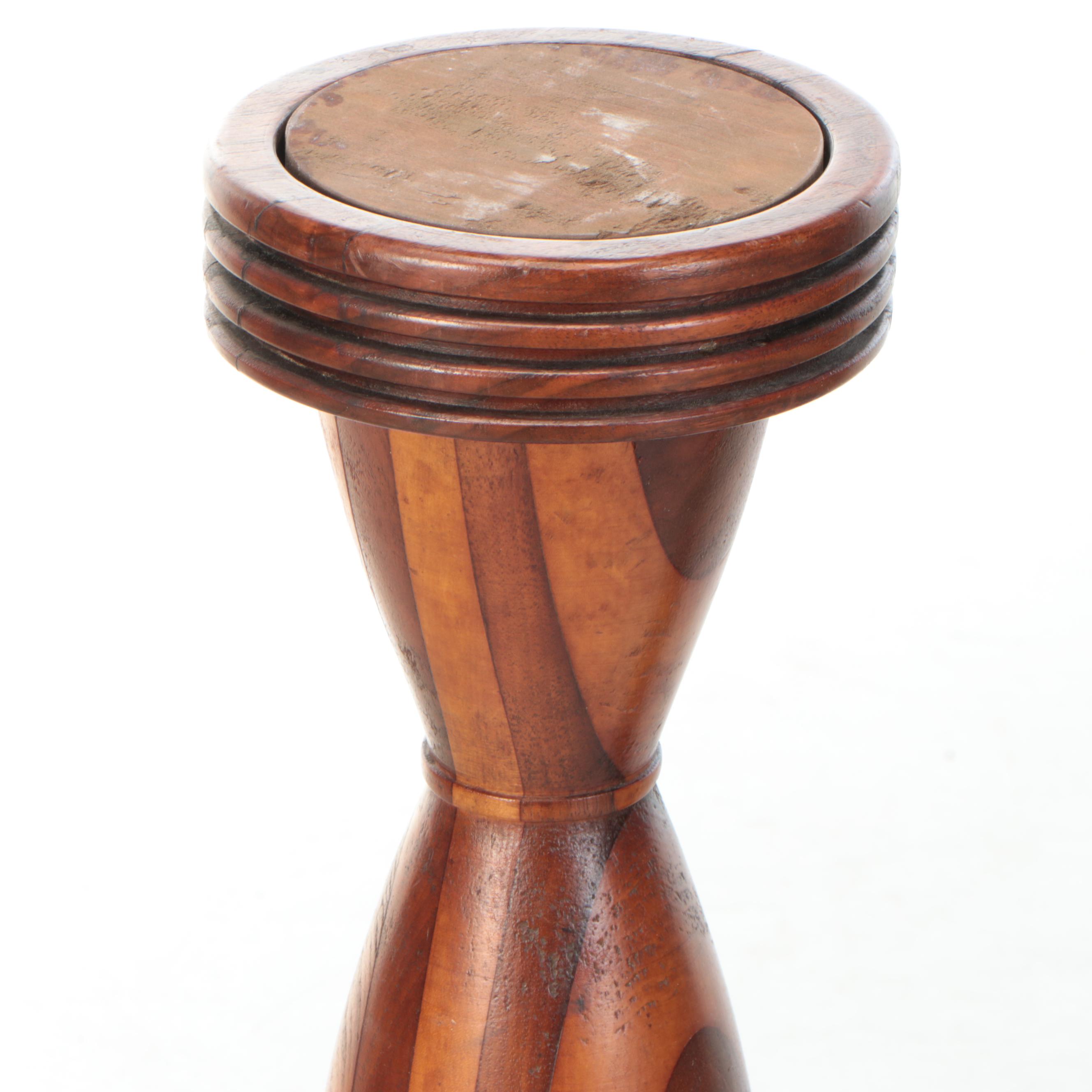 Segmented Wood Pillar Candle Holder and Turned Wood Candle Pricket