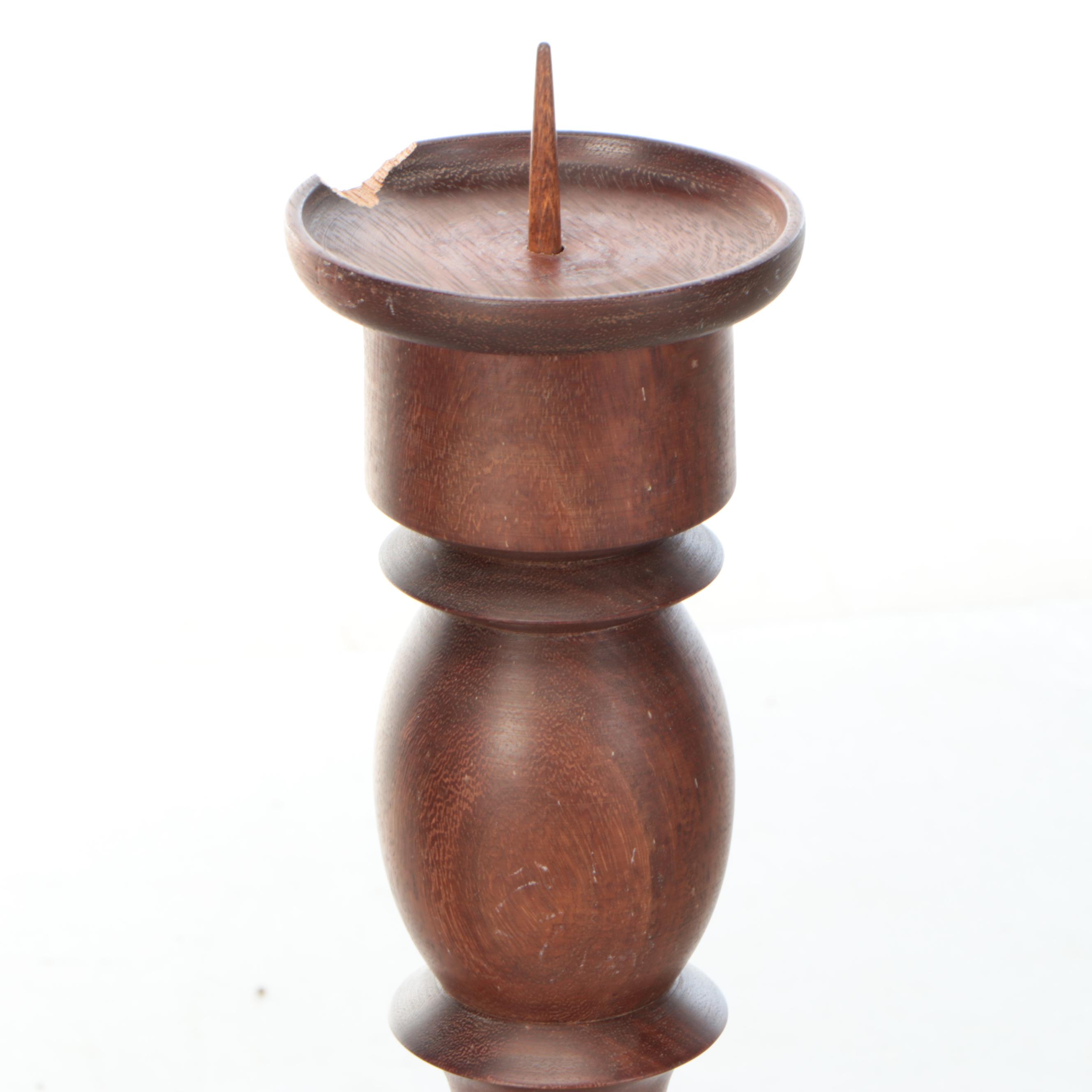 Segmented Wood Pillar Candle Holder and Turned Wood Candle Pricket