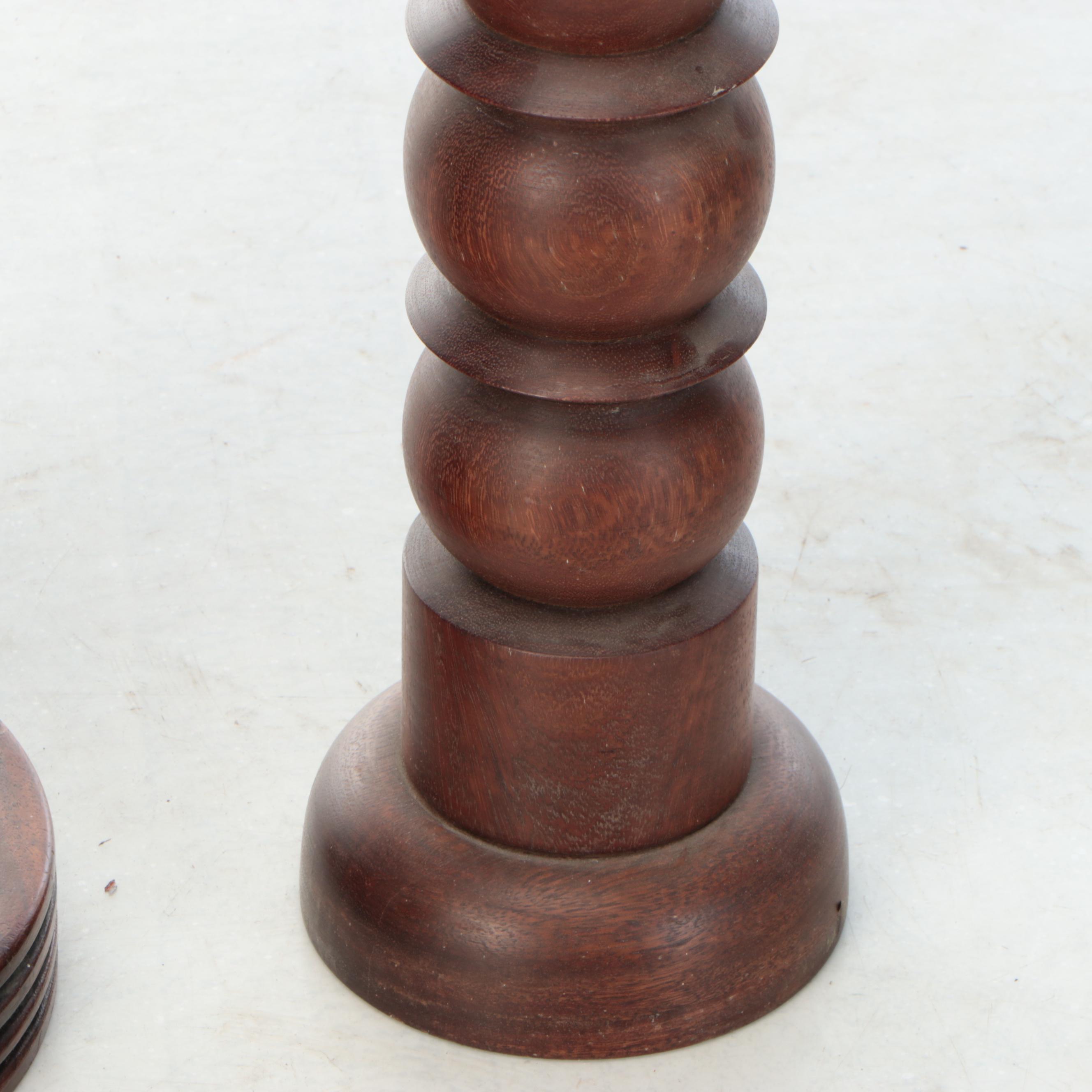 Segmented Wood Pillar Candle Holder and Turned Wood Candle Pricket