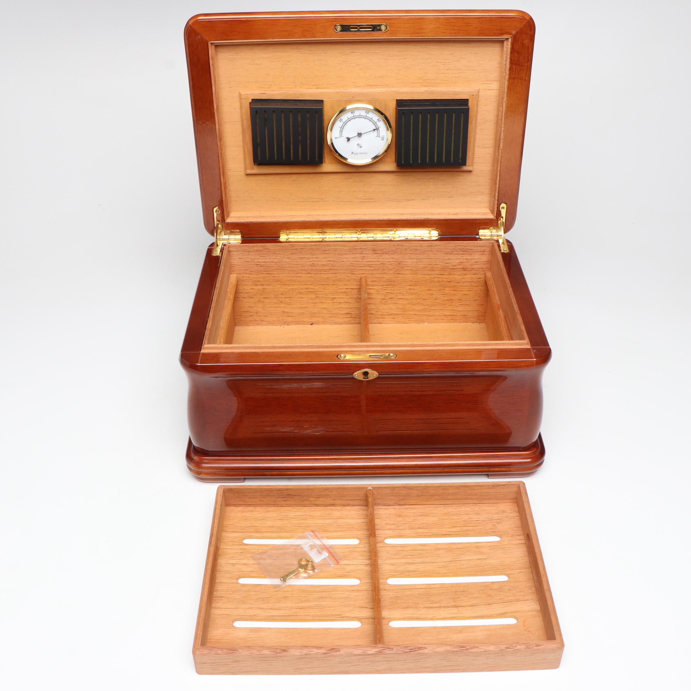 Alexander Kalifano Burlwood Marquetry Cedar Lined Humidor with Hygrometer