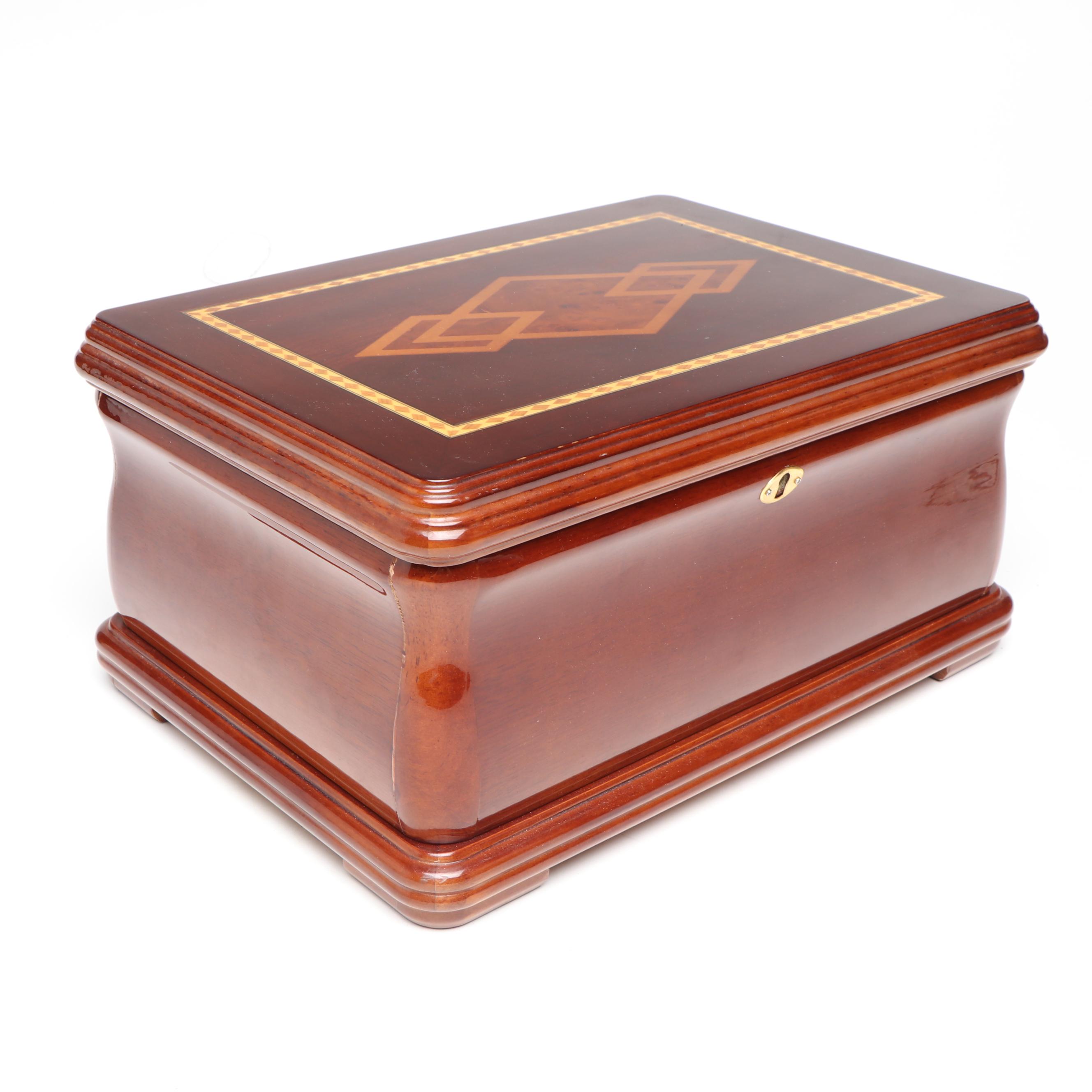 Alexander Kalifano Burlwood Marquetry Cedar Lined Humidor with Hygrometer