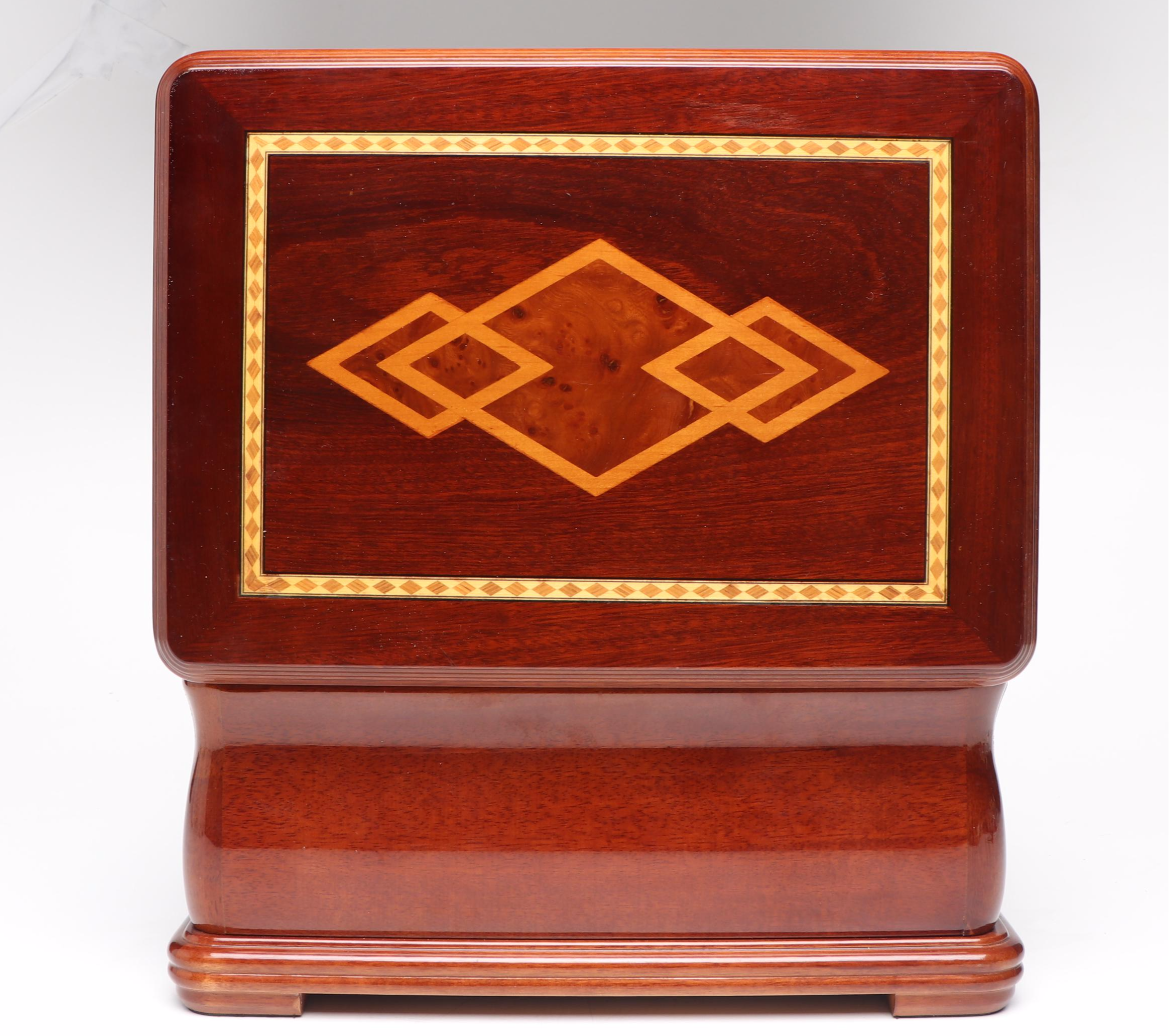 Alexander Kalifano Burlwood Marquetry Cedar Lined Humidor with Hygrometer