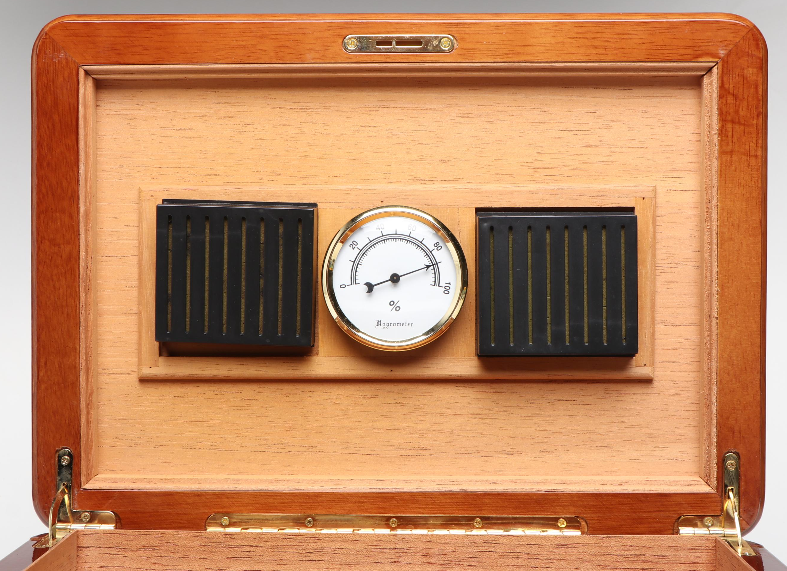 Alexander Kalifano Burlwood Marquetry Cedar Lined Humidor with Hygrometer