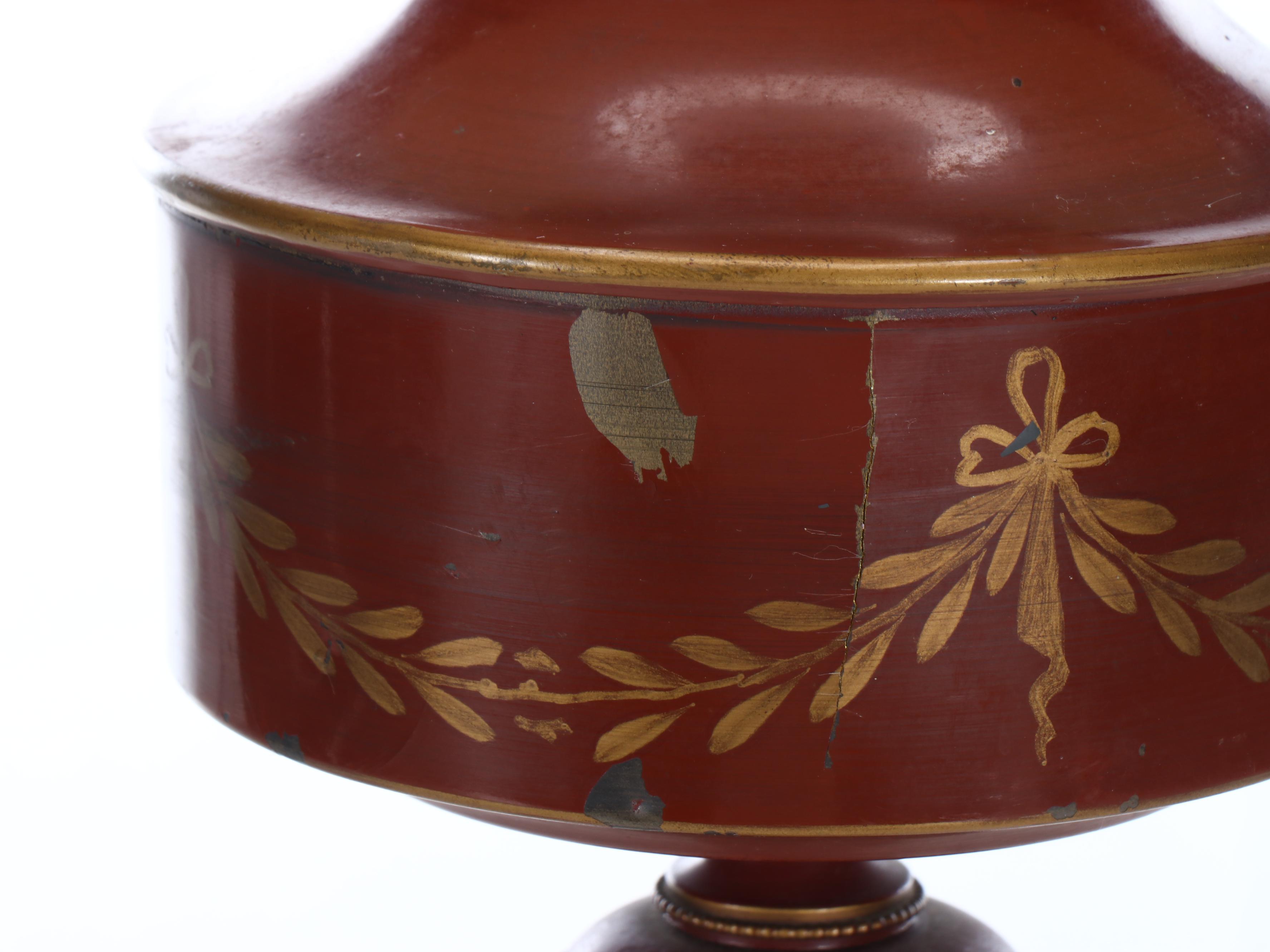 French Empire Style Red Toleware Table Lamp