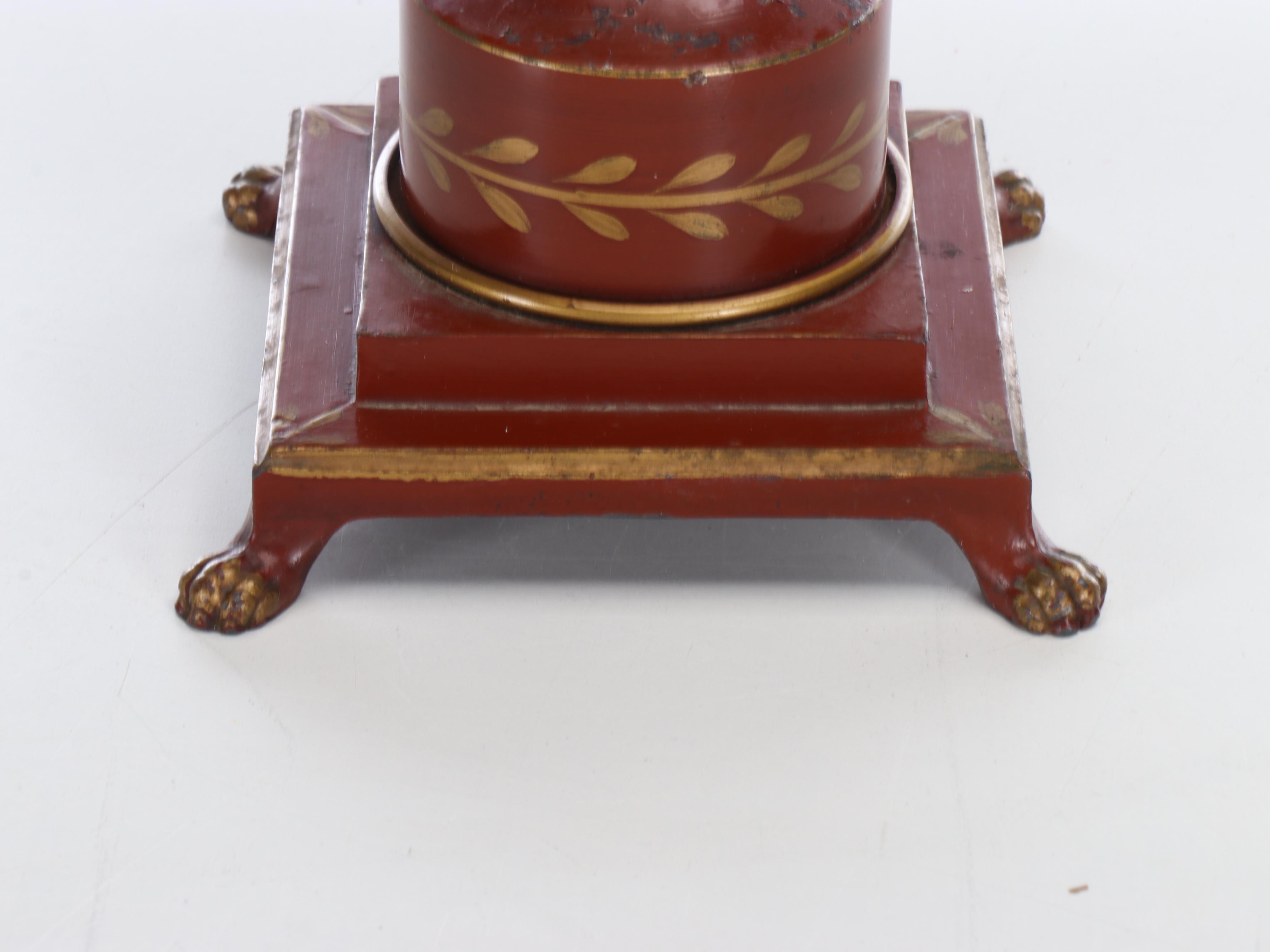 French Empire Style Red Toleware Table Lamp