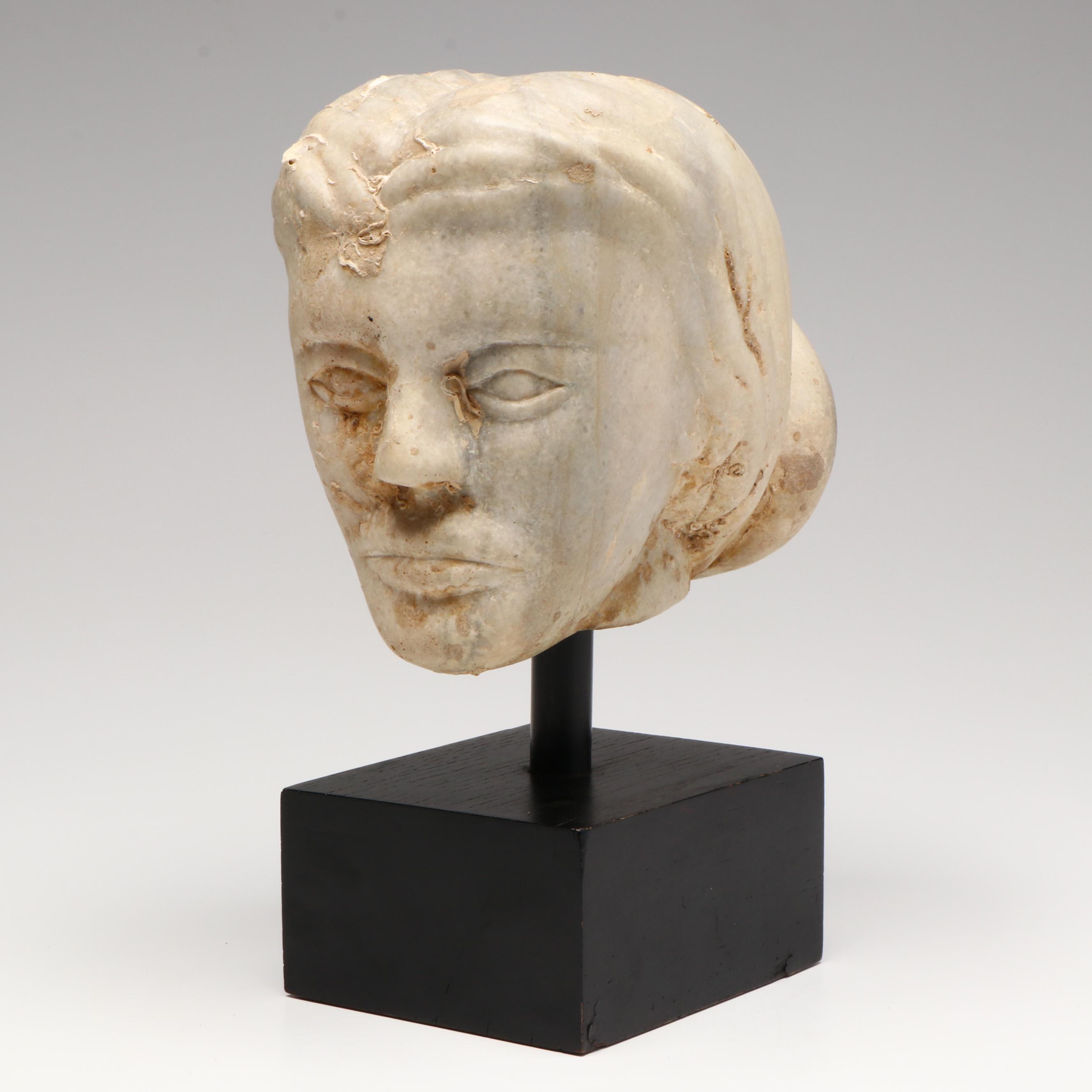 Ancient Roman Marble Female Head, Circa 14th–15th CE