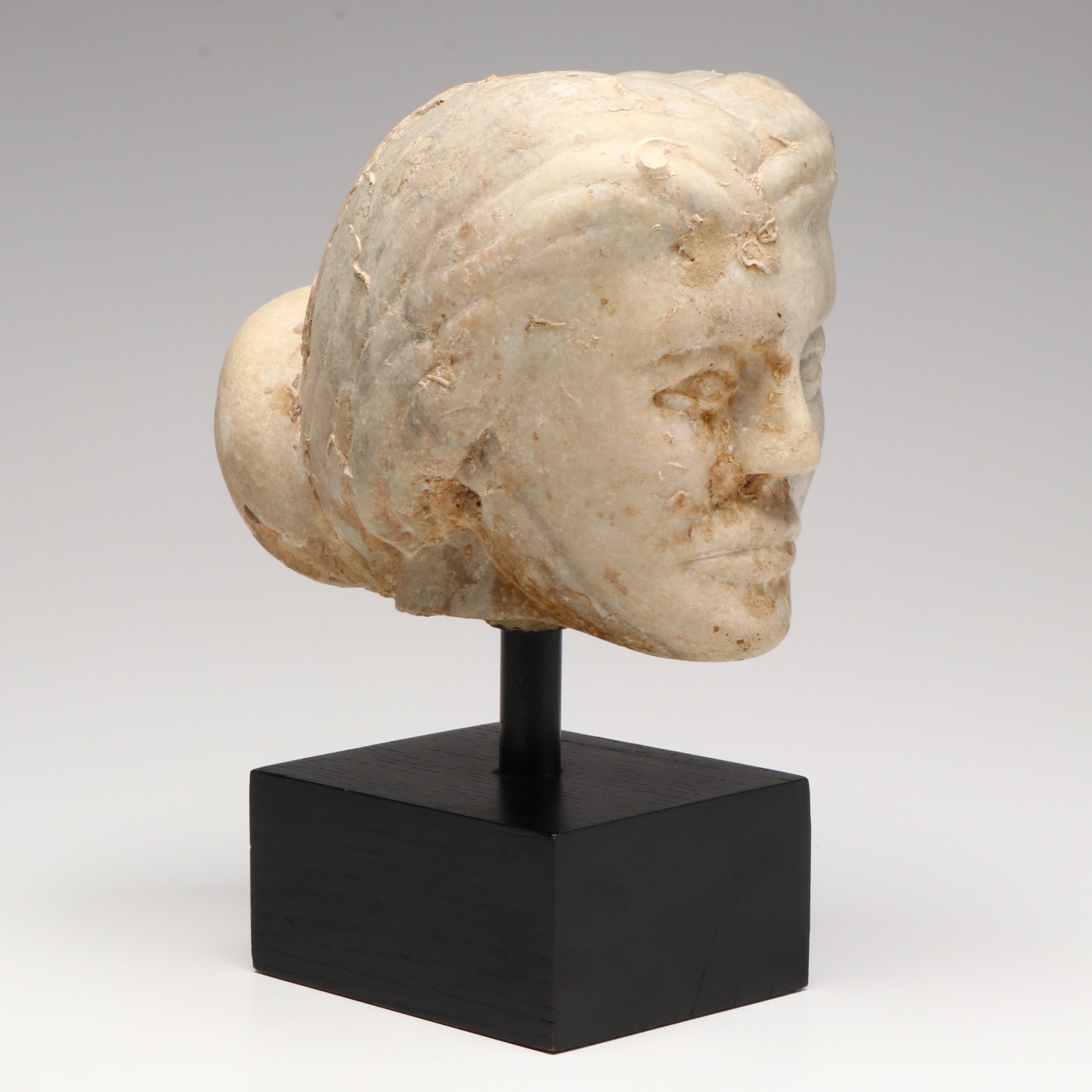 Ancient Roman Marble Female Head, Circa 14th–15th CE