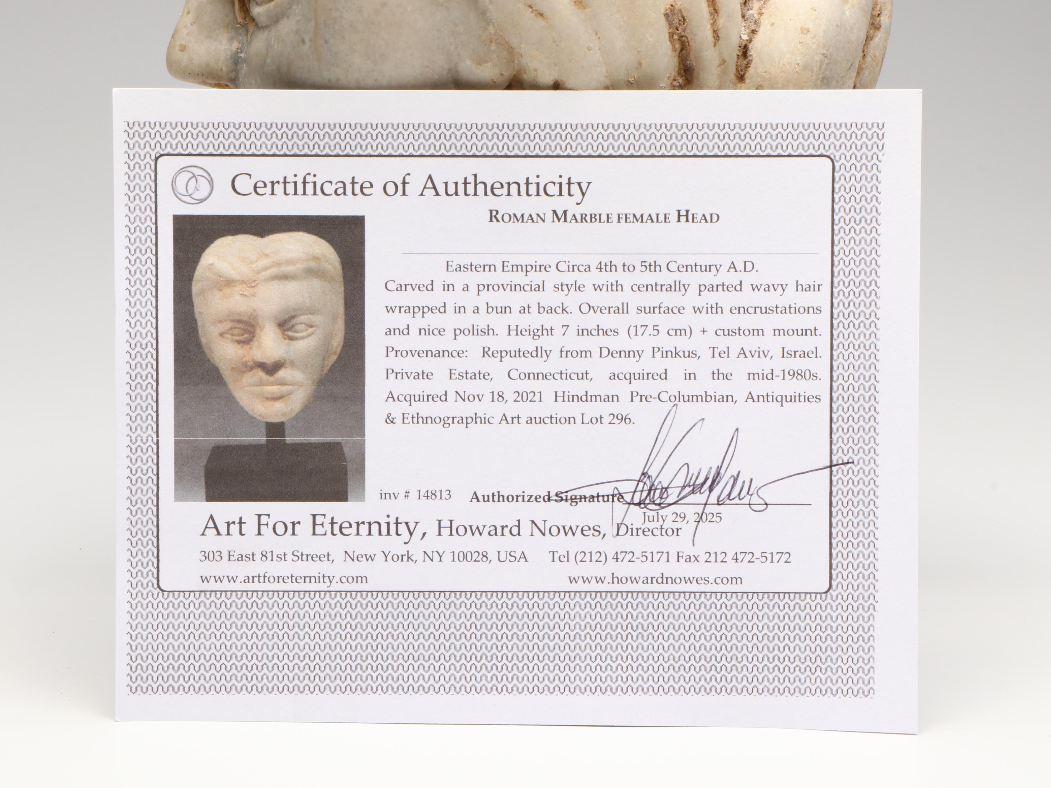 Ancient Roman Marble Female Head, Circa 14th–15th CE