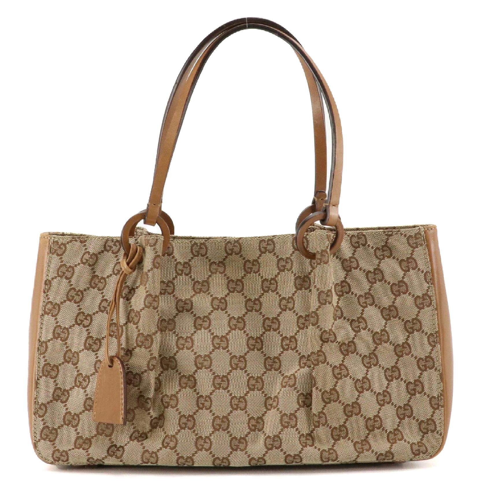 Gucci Shoulder Bag in GG Canvas and Brown Leather Trim