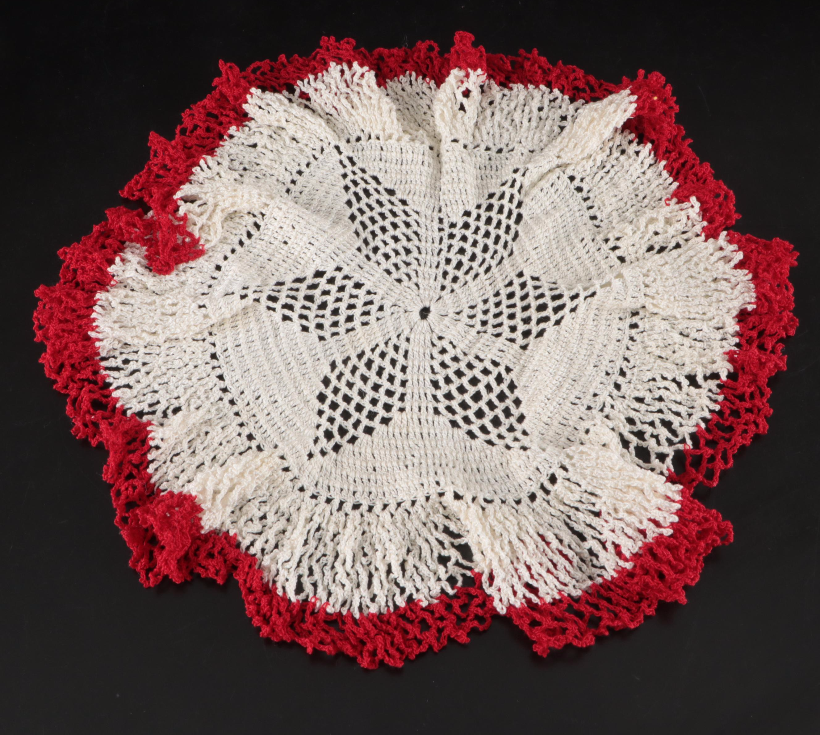 Knitted Cotton Placemats, Dollies, and Runner with Cardboard Storage Boxes