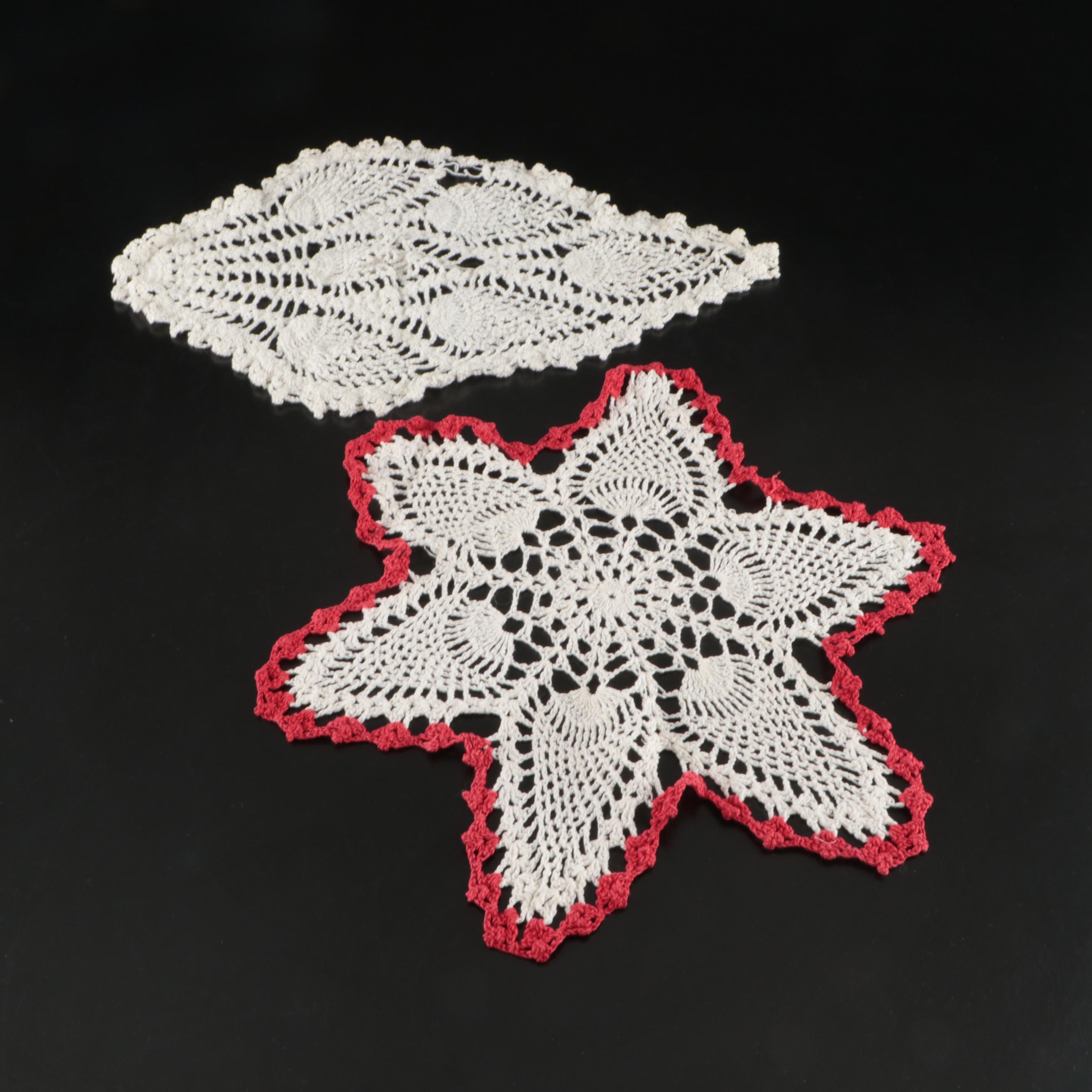 Knitted Cotton Placemats, Dollies, and Runner with Cardboard Storage Boxes