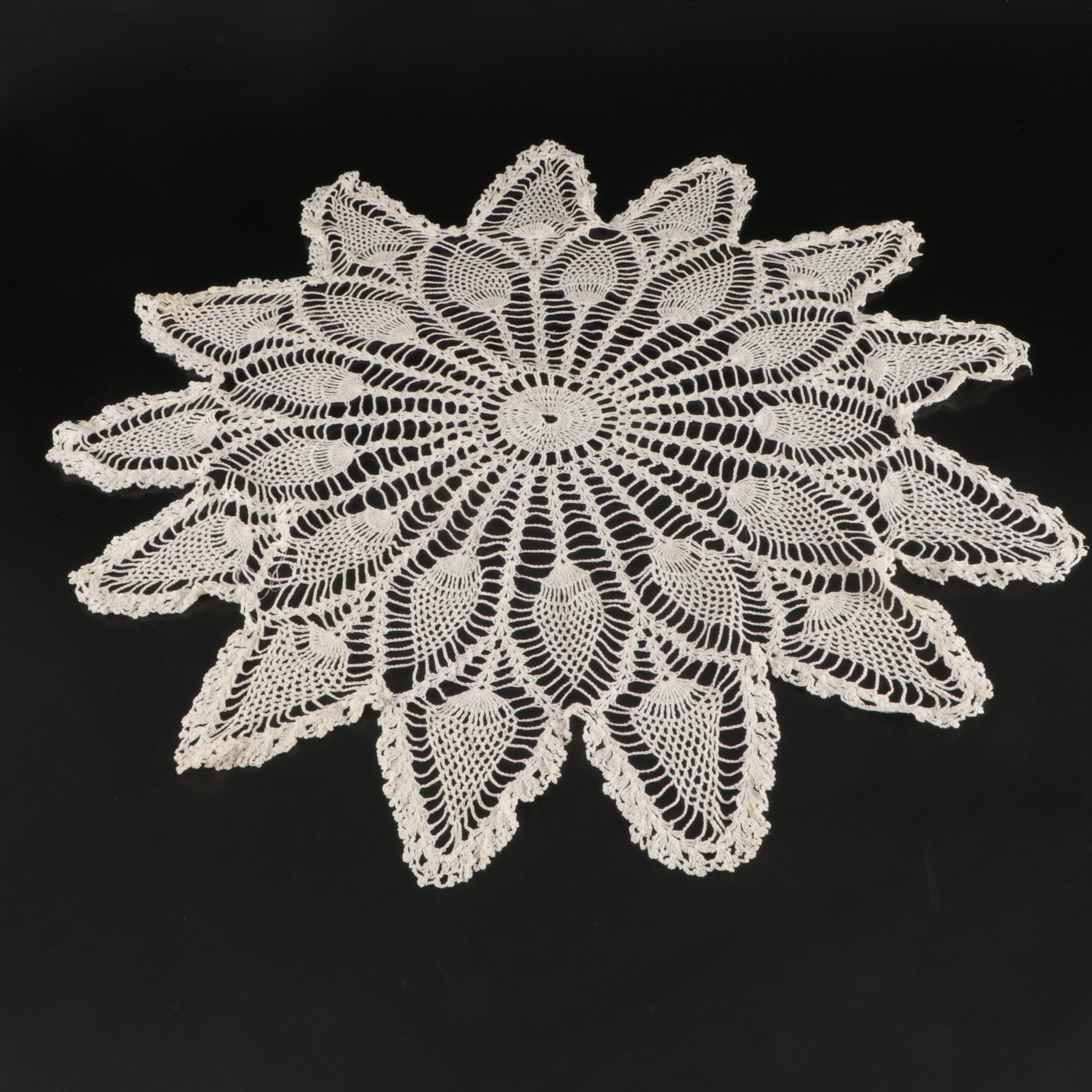 Knitted Cotton Placemats, Dollies, and Runner with Cardboard Storage Boxes