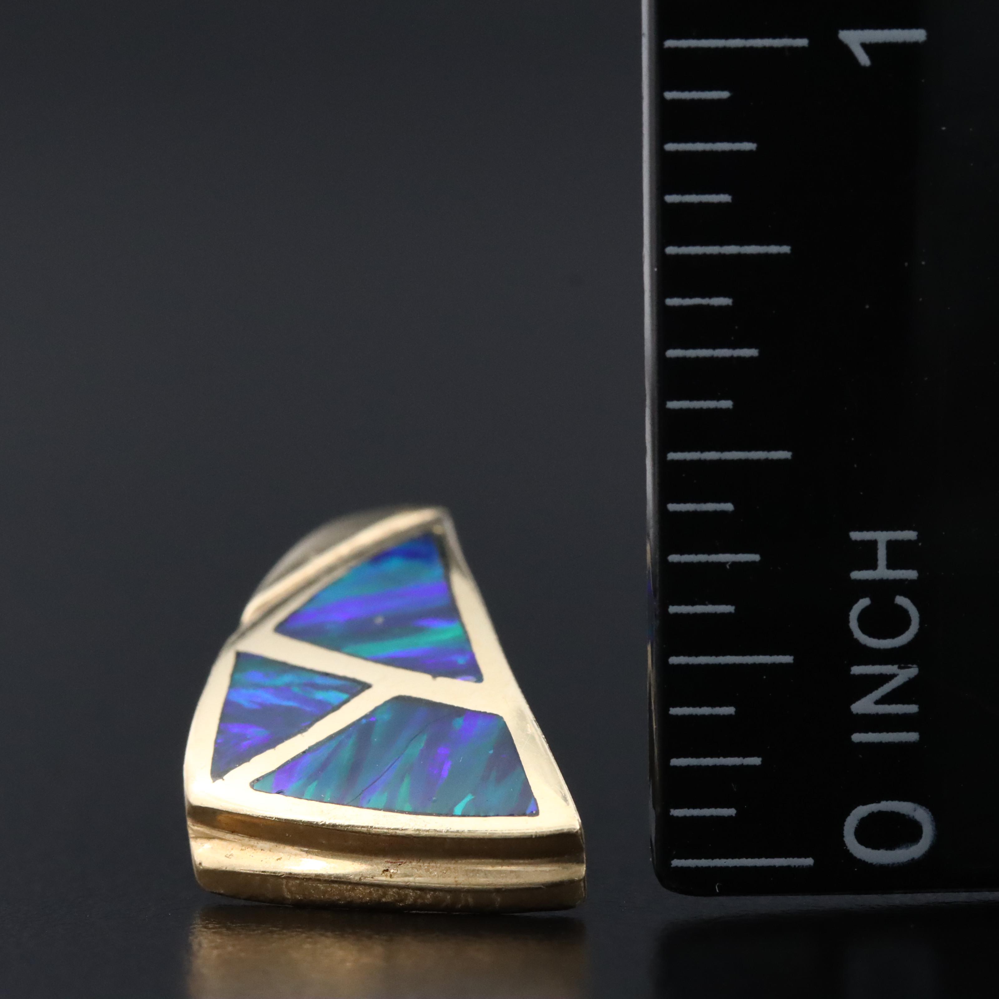 14K Opal Inlay Slide Pendant and Hoop Earrings