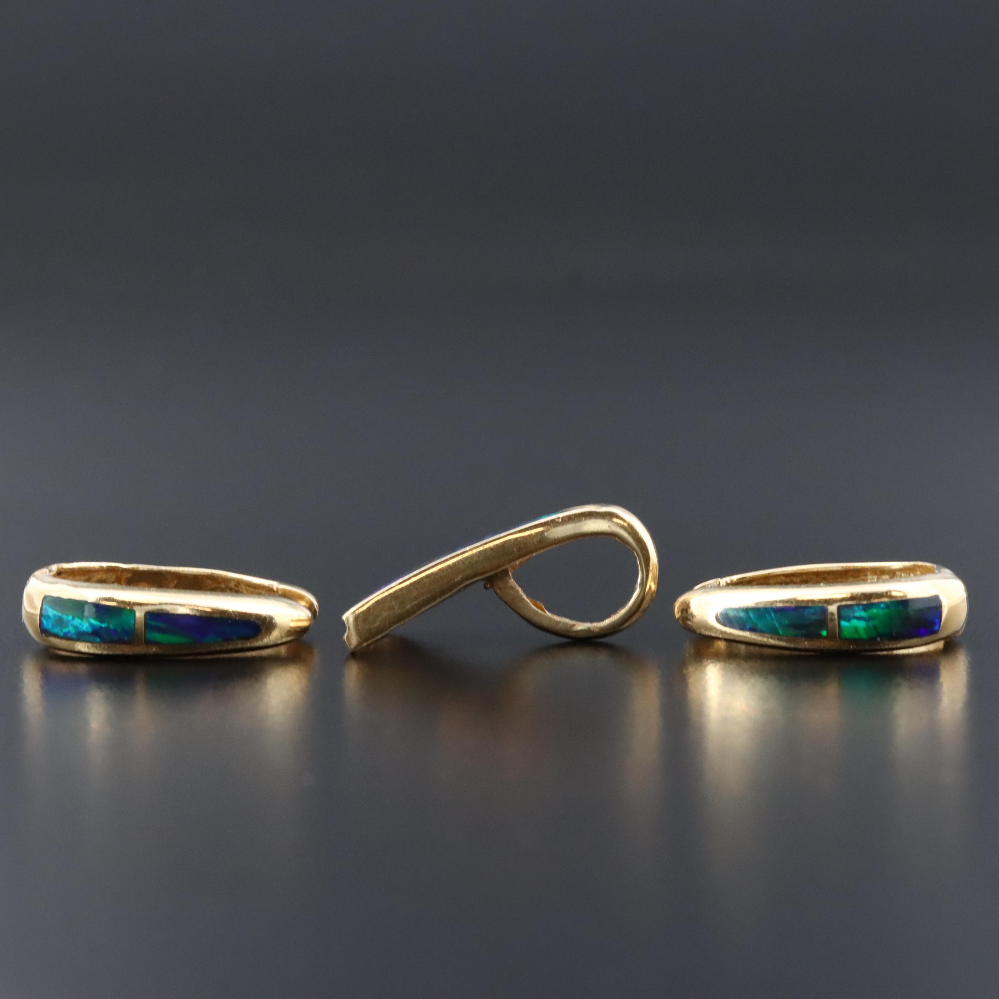 14K Opal Inlay Slide Pendant and Hoop Earrings