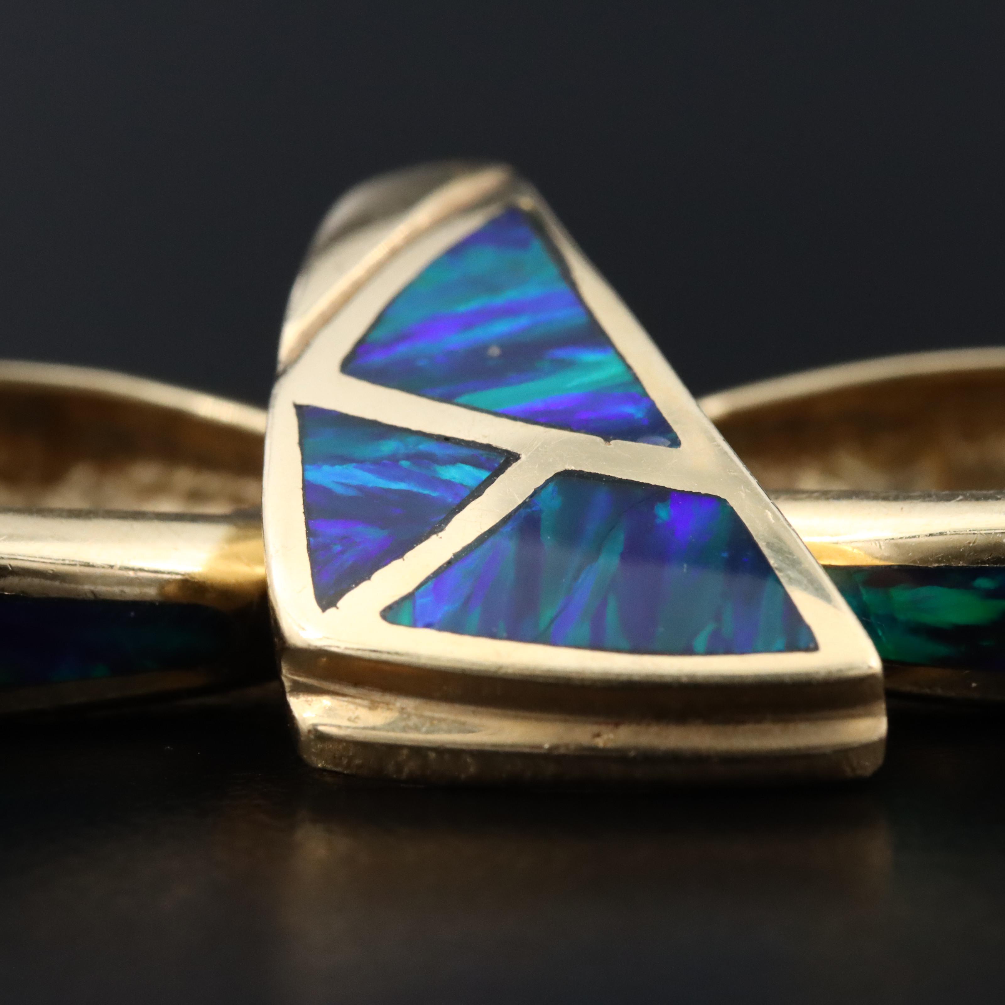 14K Opal Inlay Slide Pendant and Hoop Earrings