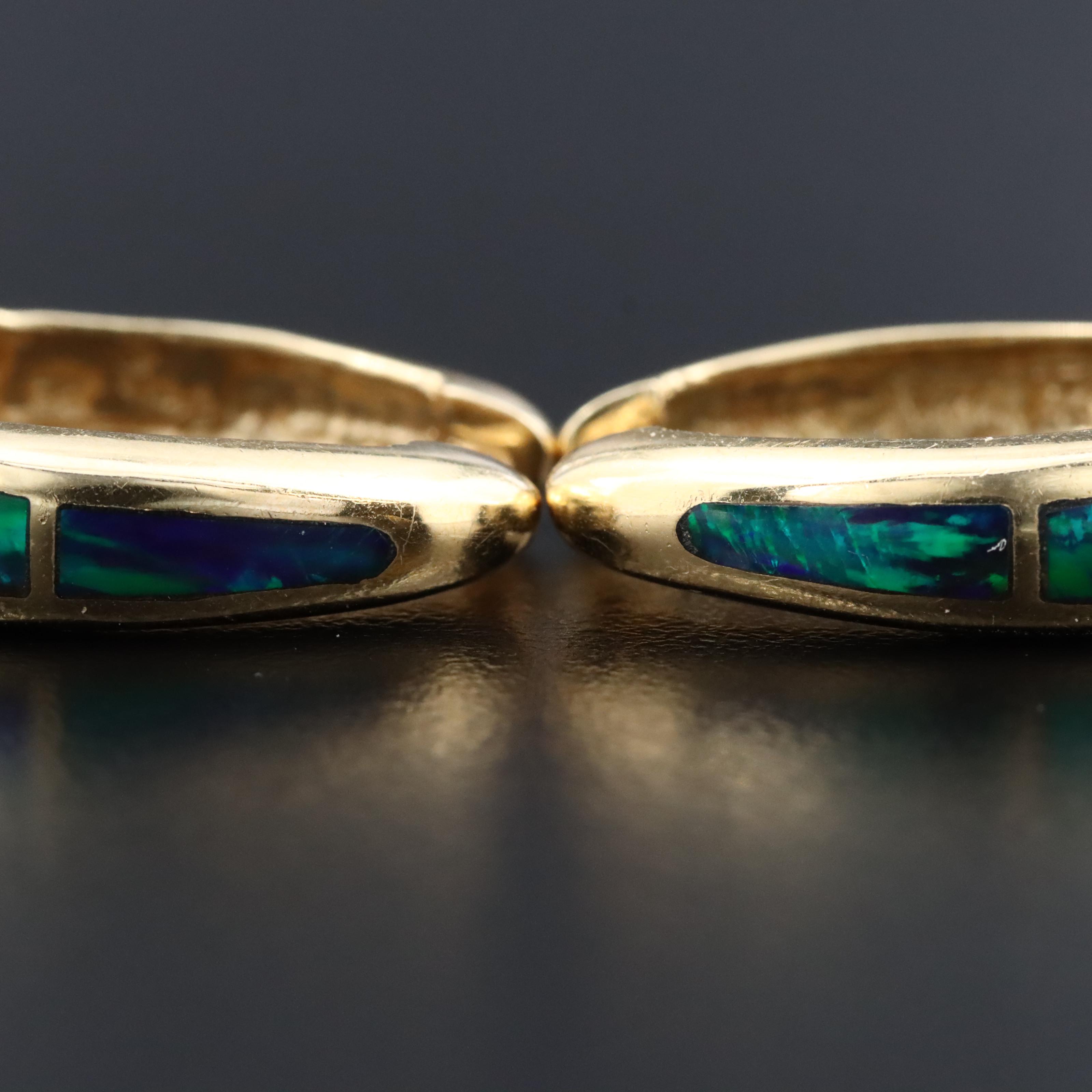 14K Opal Inlay Slide Pendant and Hoop Earrings